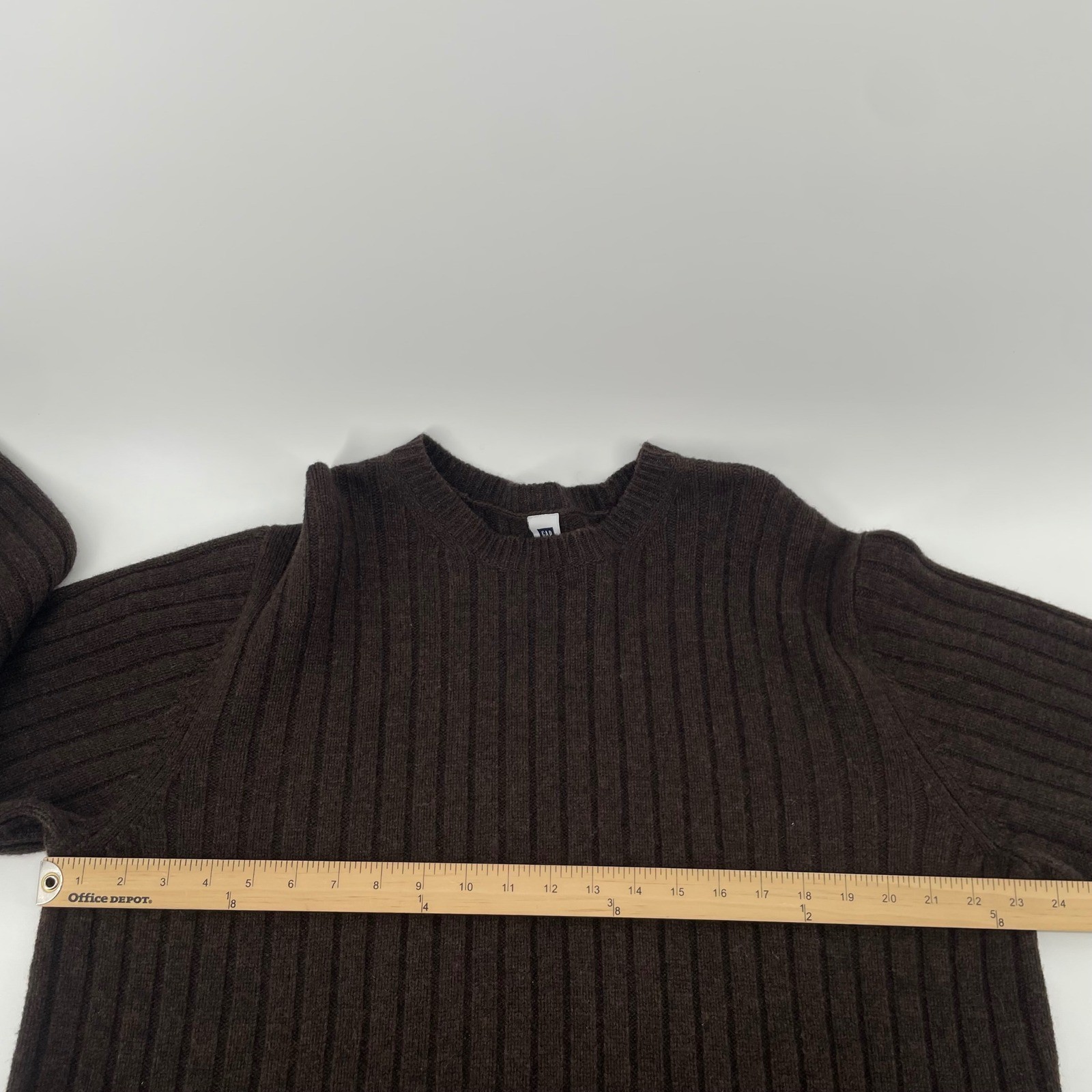 Gap Vintage Sweater Mens Large Brown Lambswool Ribbed Knit Crewneck Winter Warm
