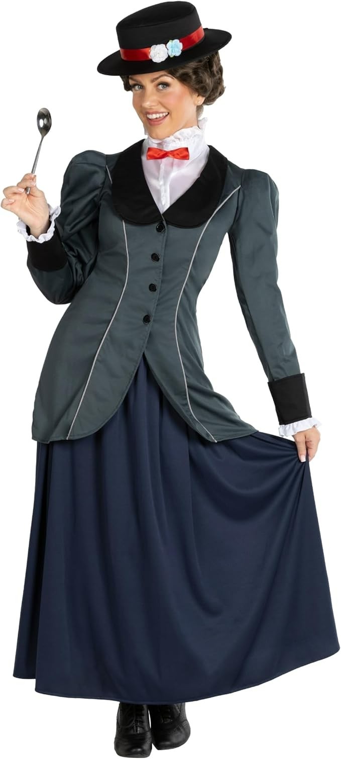 Women`s Mary Poppins Costume Adult Old Timer Magic English Nanny Dress S – 3XL