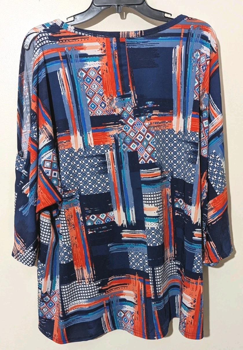 Cyrus blouse size 2x multicolor Multi-Pattern elbow length sleeves Cold Shoulder