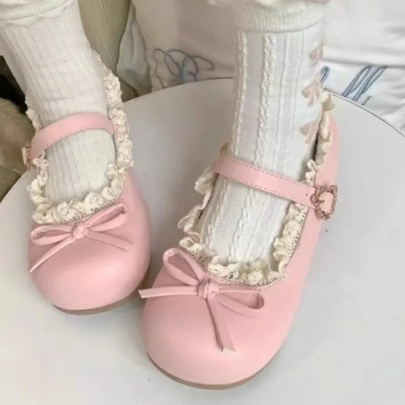 Women Round Toe Flat Shoes Butterfly Knot Buckle Soft Sole Non Slip Casual Shoes