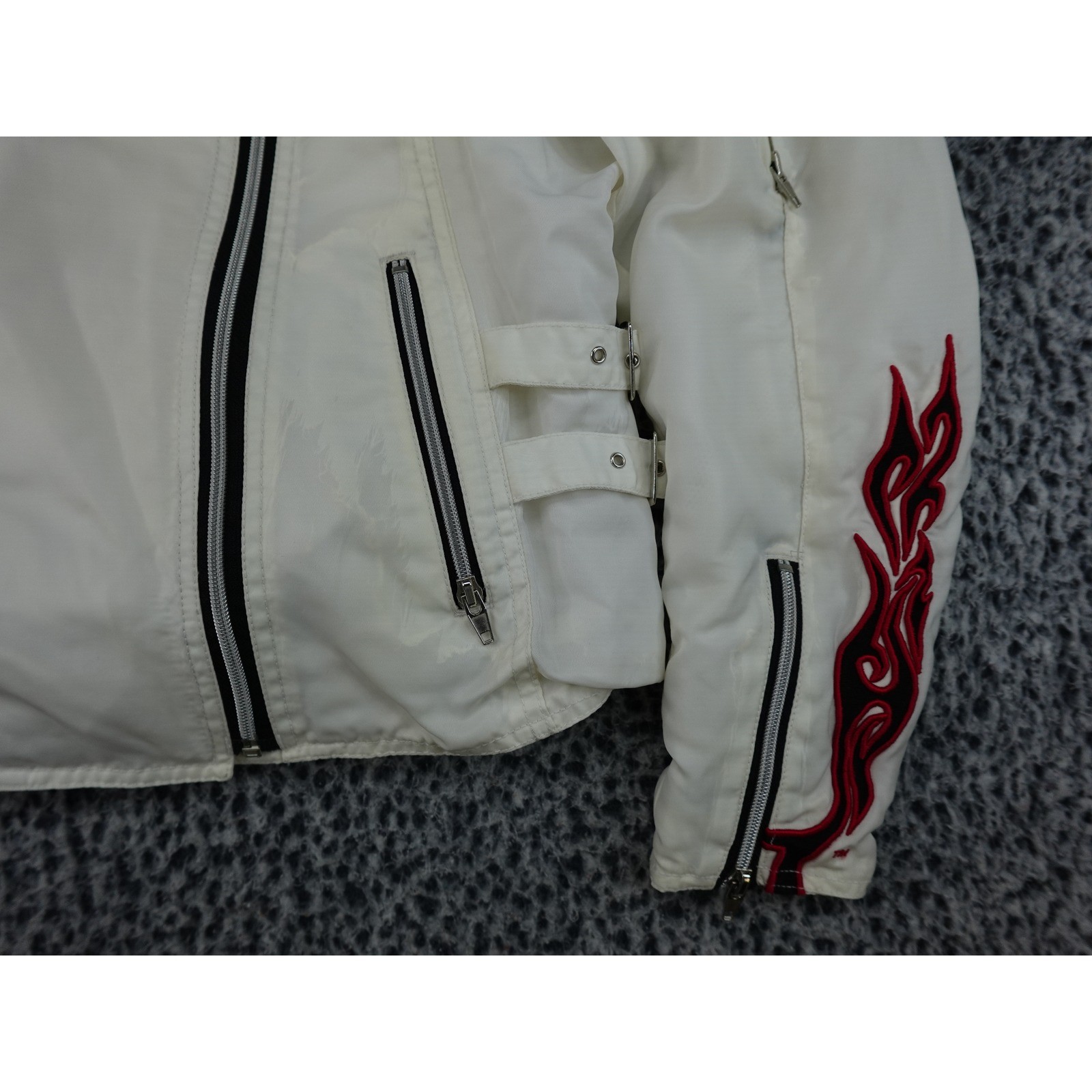 Orange County Choppers Moto Jacket Womens Medium White Good Flame Embroidered