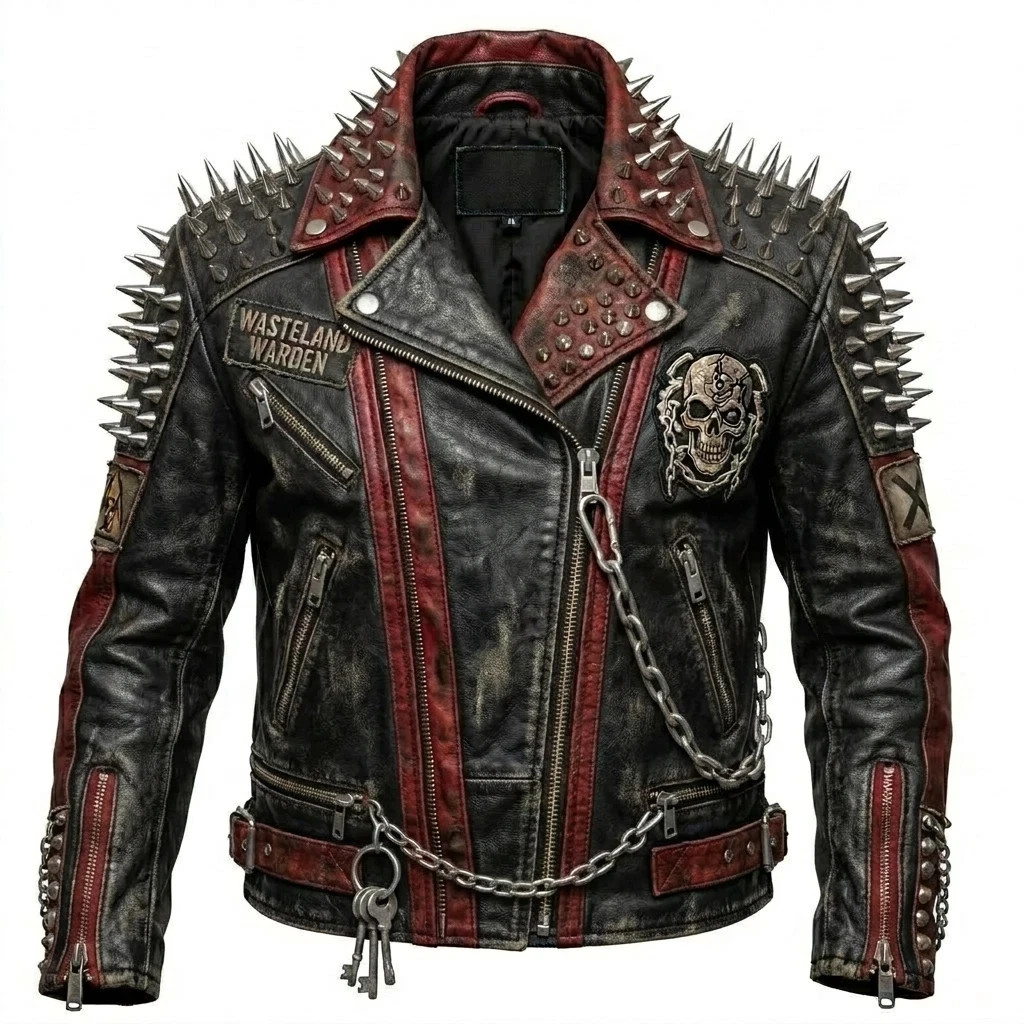 Handmade Distressed Black Leather Punk Jacket Heavy Metal Spikes Mad Max Gothic