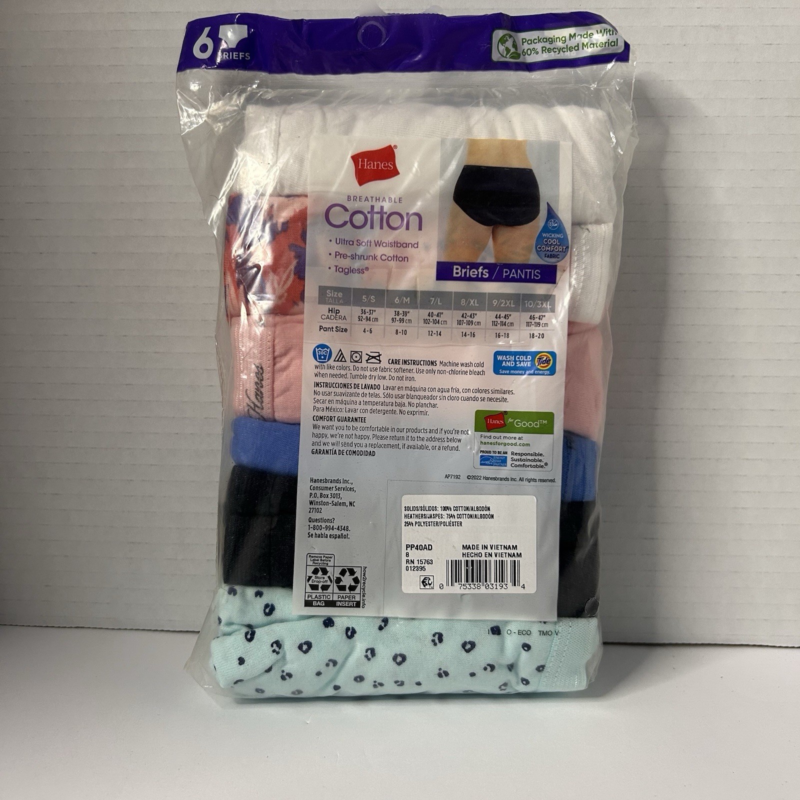 Hanes Tagless Brief Panties 6-Pack – Size 6 See Size Chart. Hole In Package