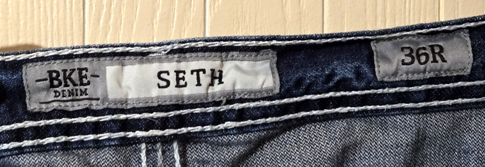 BKE Seth Jeans Mens 36R Denim Bootcut Whisker Thick Stitch Western 100% Cotton