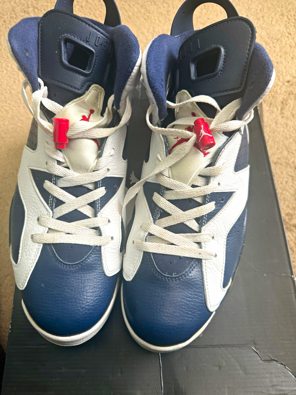 Jordan Air Jordan 6 Retro High Top Sneaker White Navy Red Colorblock Leather
