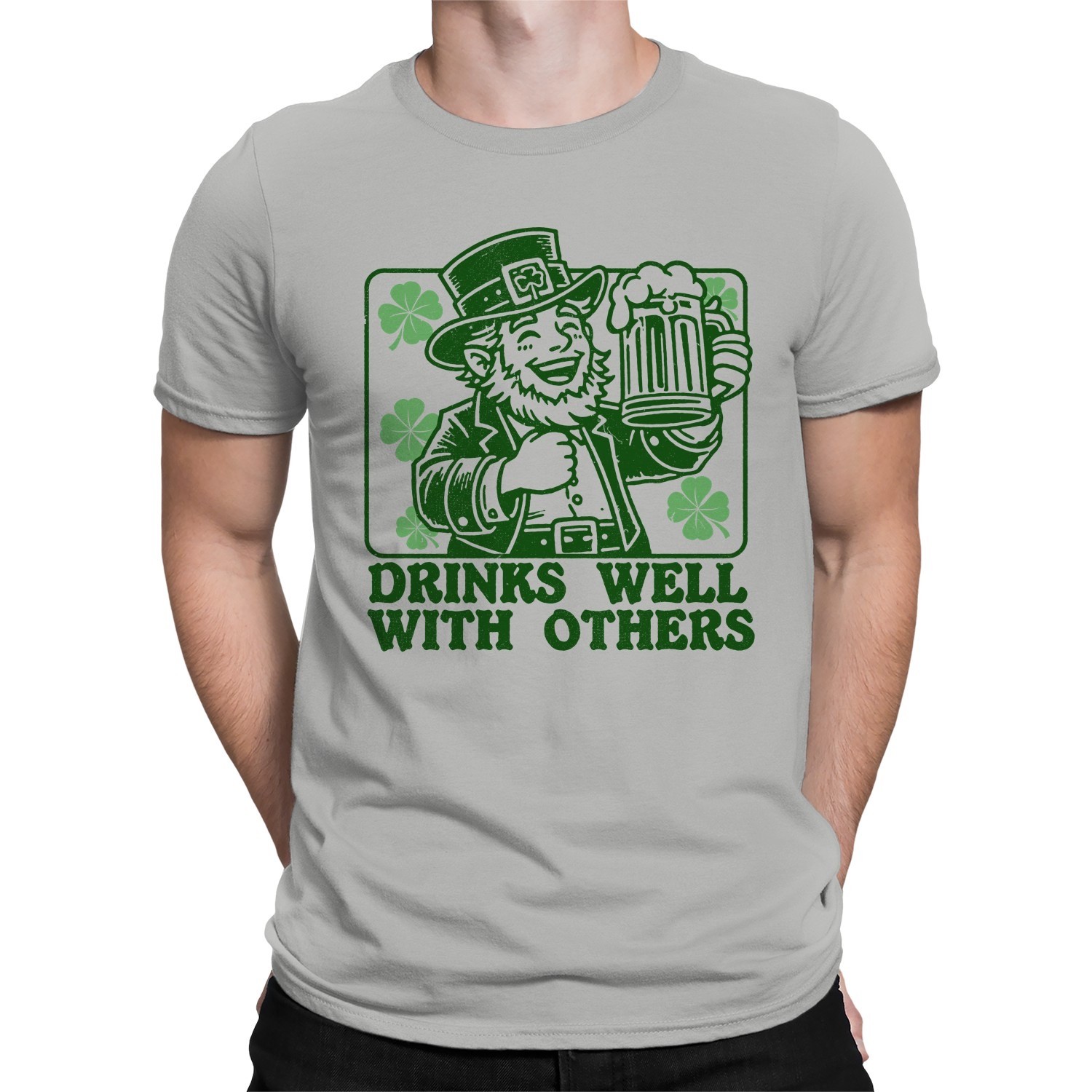 Drinks Well with Others Funny St. Patricks Day Leprechaun Men’s T-shirt