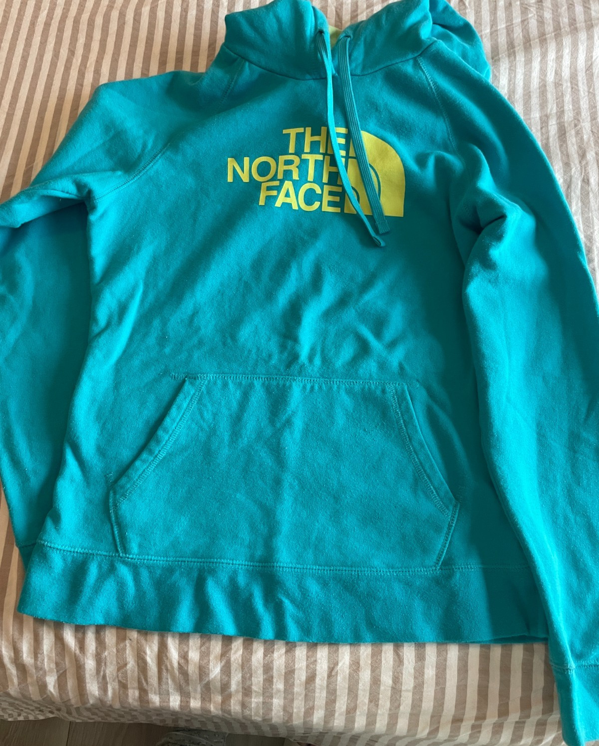 North Face Womens Hoodie Teal w/ Lime Green Lettering/Lining Size Medium