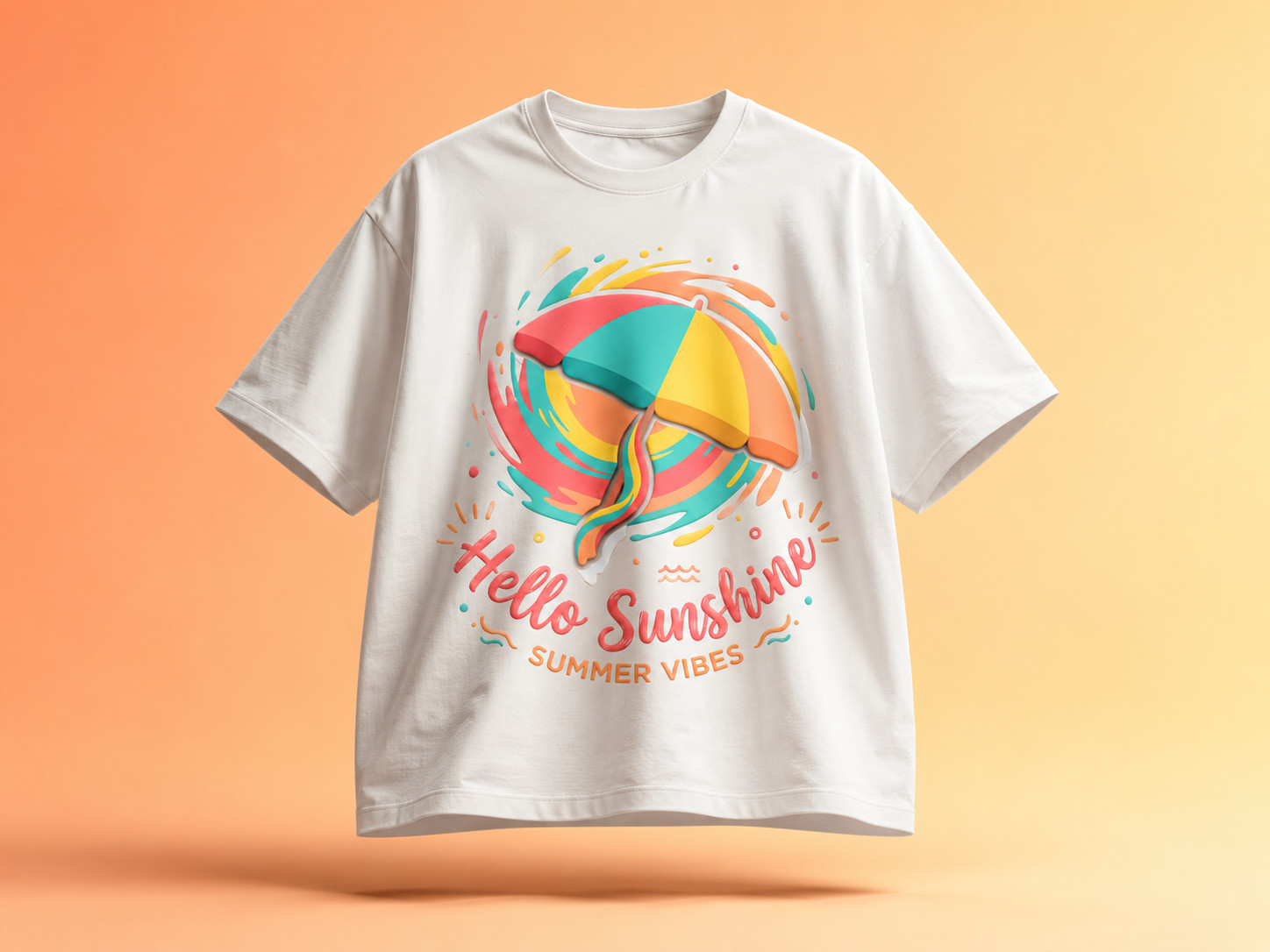 Hello Sunshine beach umbrella T-Shirt | Summer vibes, colorful umbrella design
