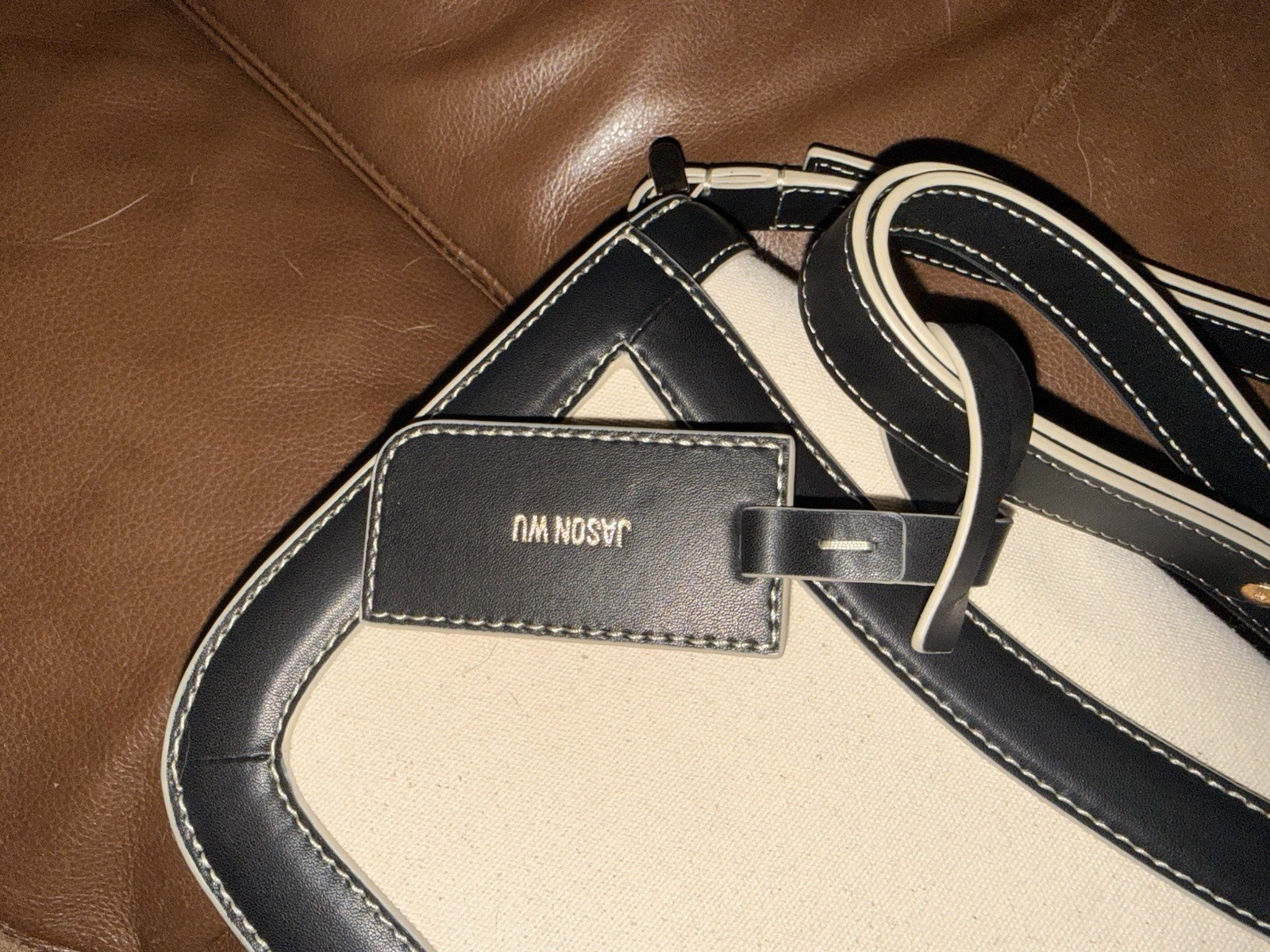 Jason Wu Black/Cream orbit Shoulder Bag Detachable Strap Zip Inner Pockets Gold