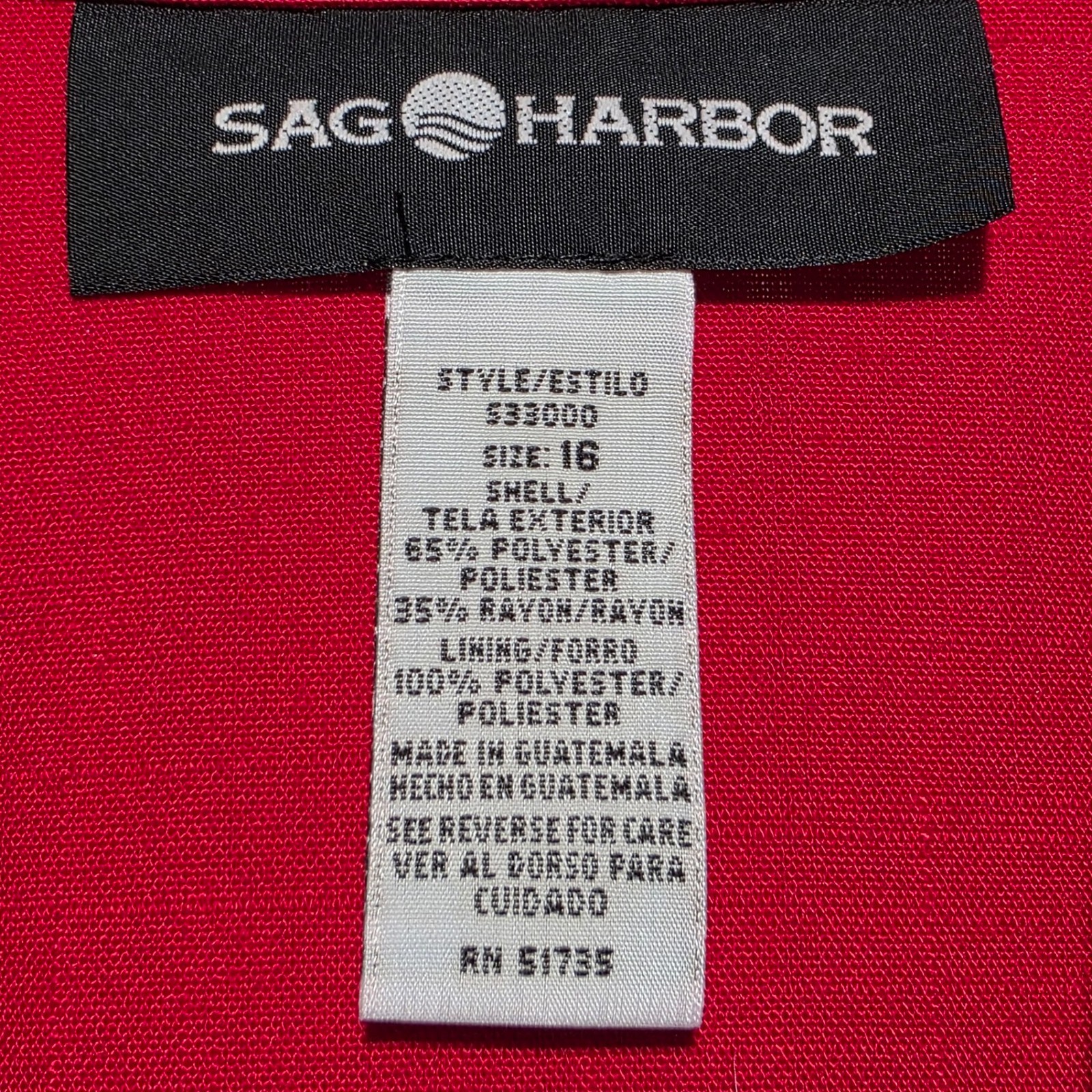 SAG HARBOR Red Single Button Blazer Jacket 16 Plus Size Professional Office Care