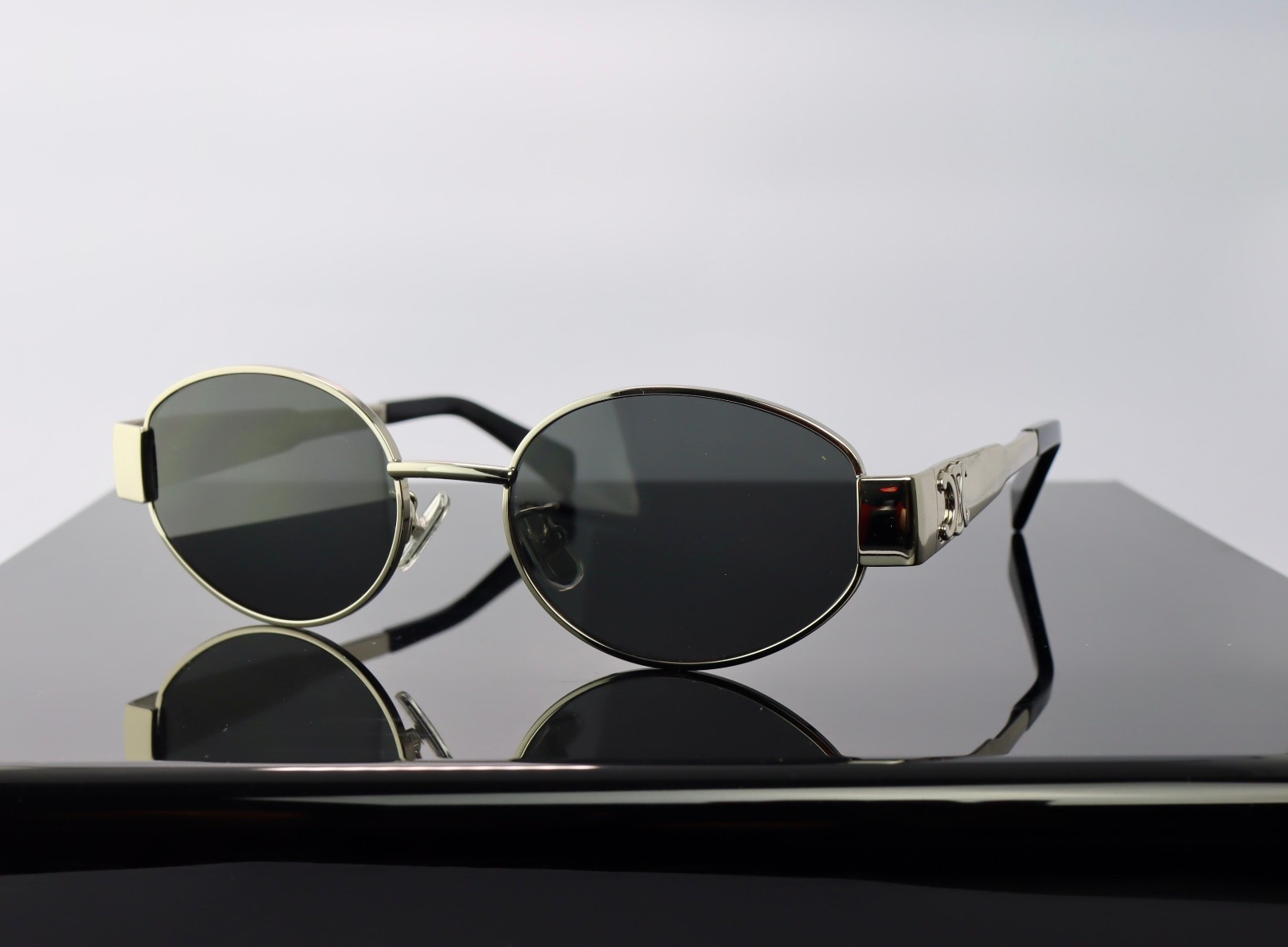 Celine Triomphe Metal CL40235U 16A Silver / Gray Lenses Oval Sunglasses 100% UV