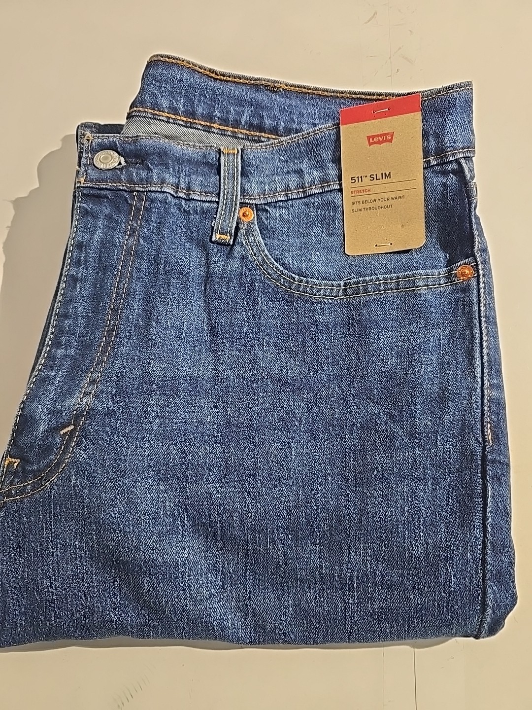 Levi’s 511 Men’s Slim Fit Stretch Sits Below Waist Jeans, Blue, Size 38×34
