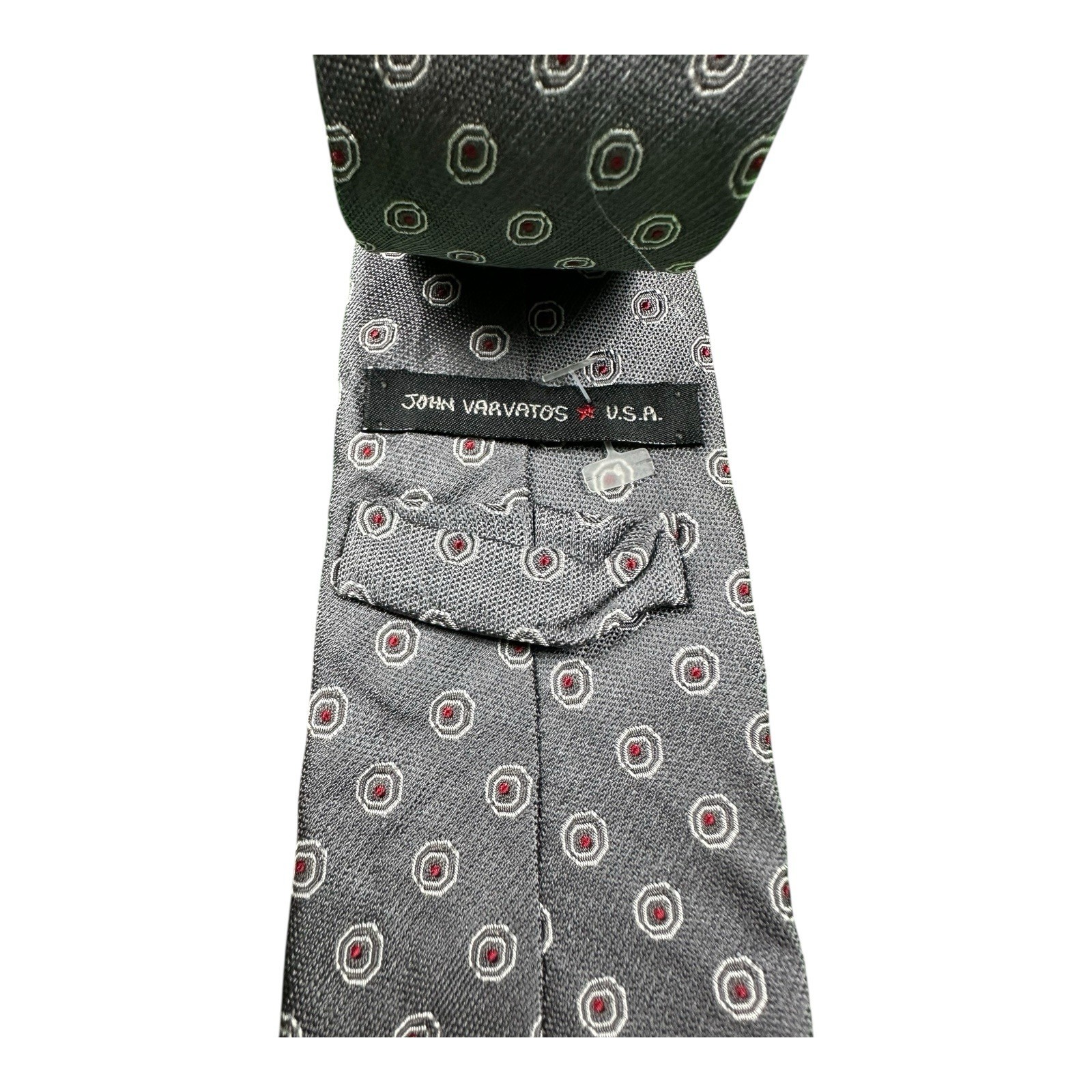 John Varvatos Gray Red Bullseye AOP Pure Silk Men’s Tie 3.25 Inch Width