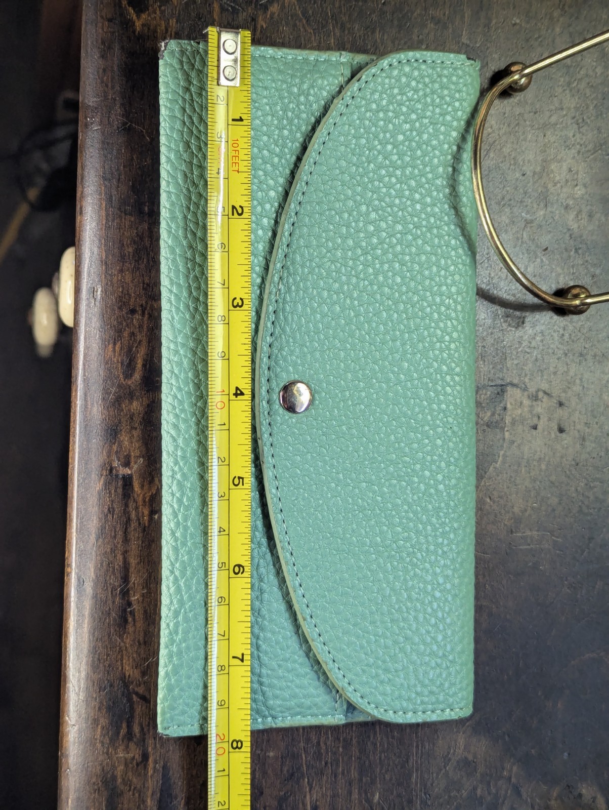 Teal Green Peppled Leather Snap Front Wallet for Cards & Cash – USED 3.75″x7.75″