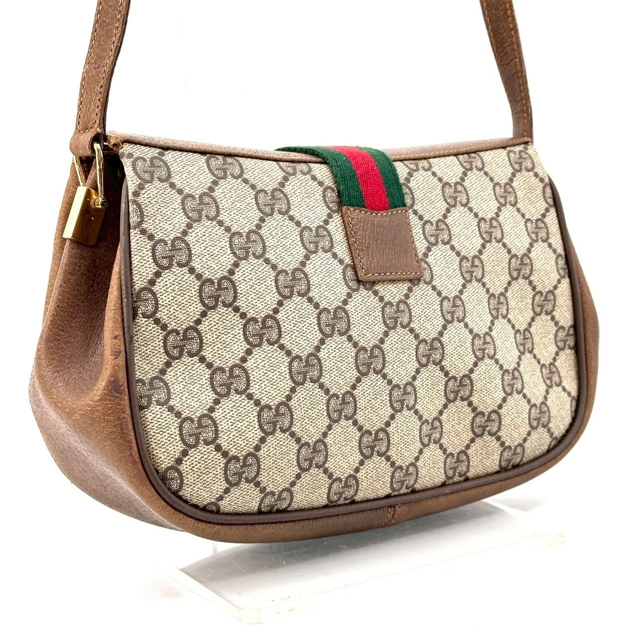 Vintage GUCCI Shoulder Bag Sherry Line PVC Leather GG Beige Authentic
