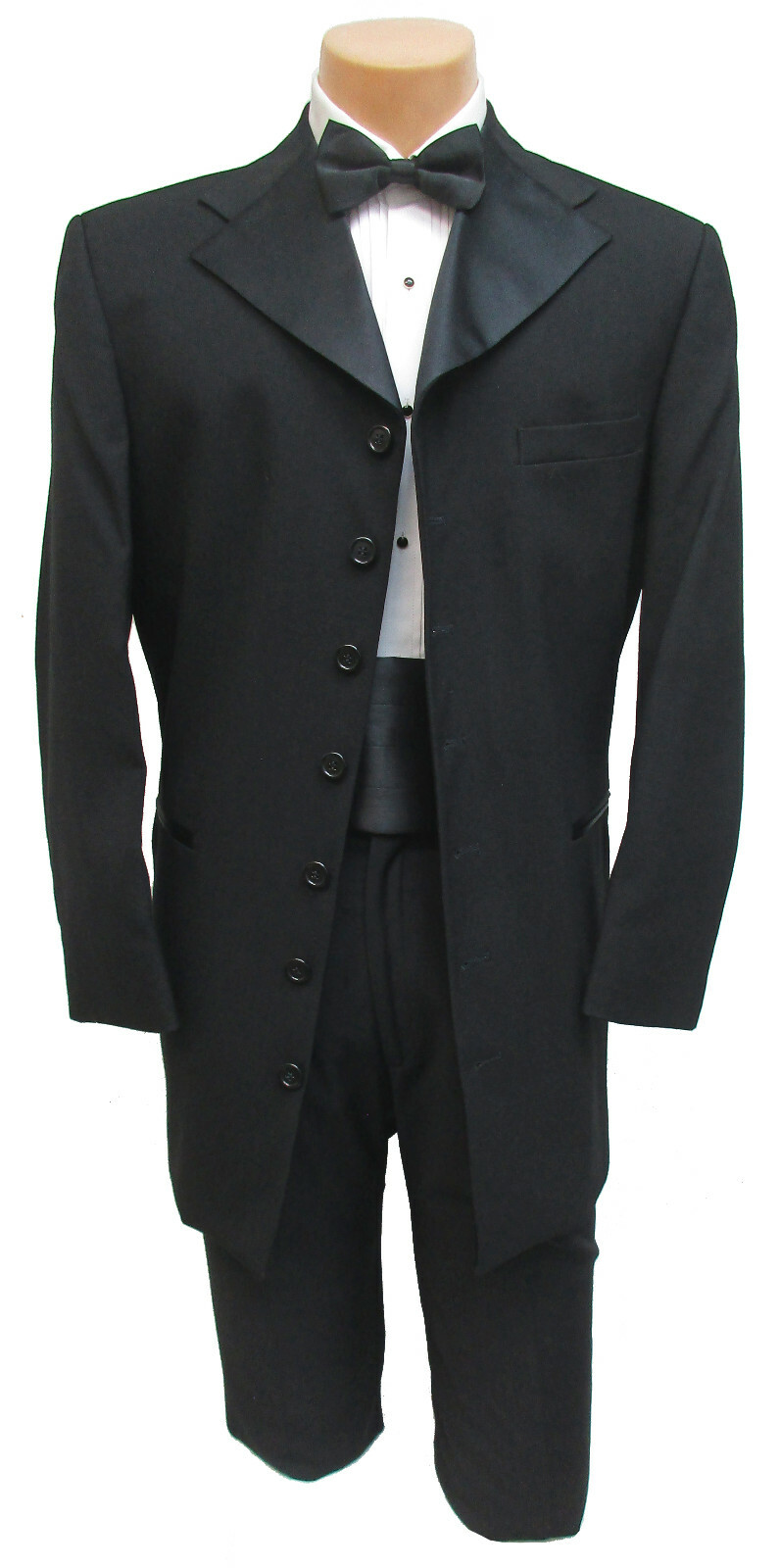 New Men’s Black Tuxedo Jacket Coat 7 Button Satin Lapel Formal Wedding Mason 40R