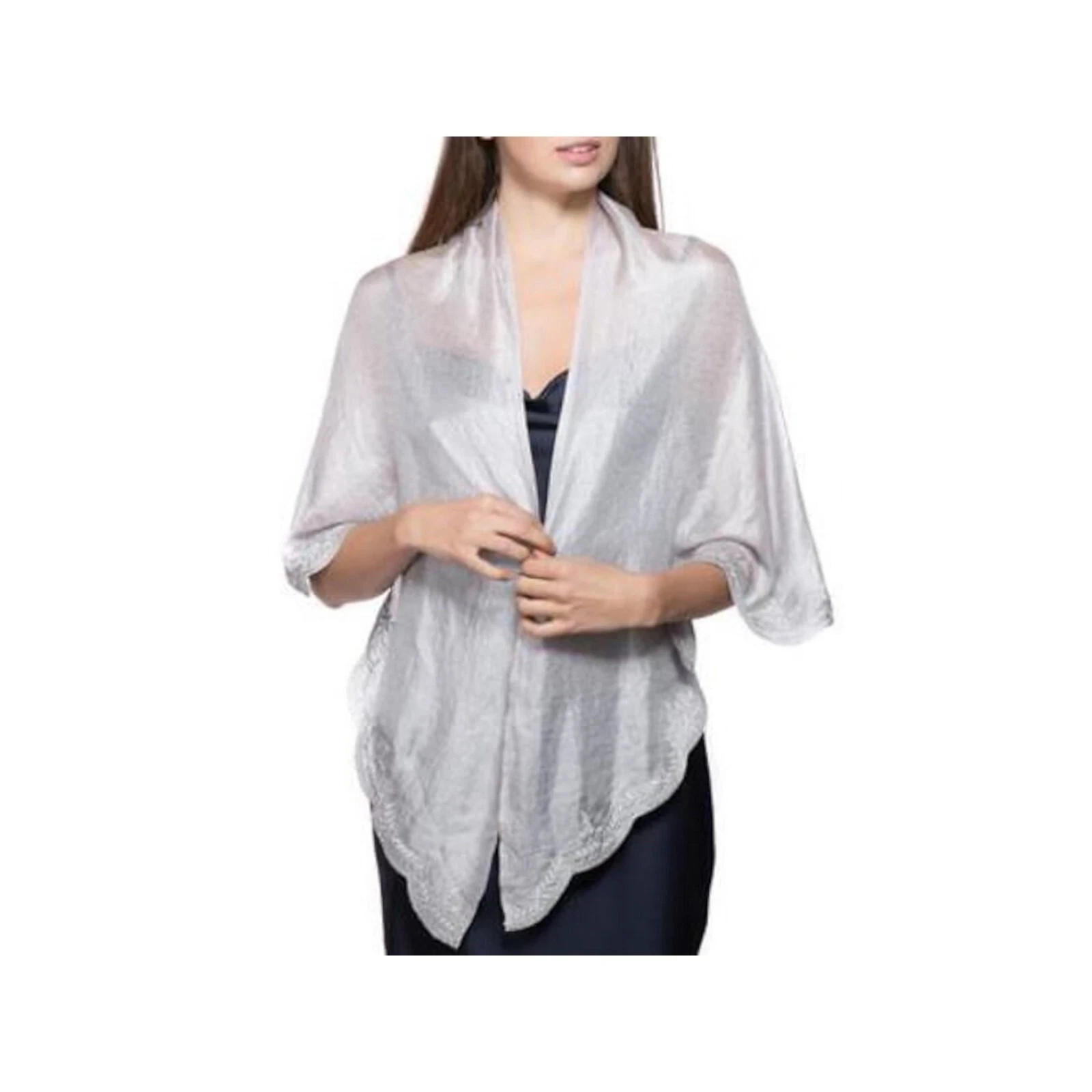 INC International Concepts Crescent Scalloped Wrap, Silver, NWT (W1)