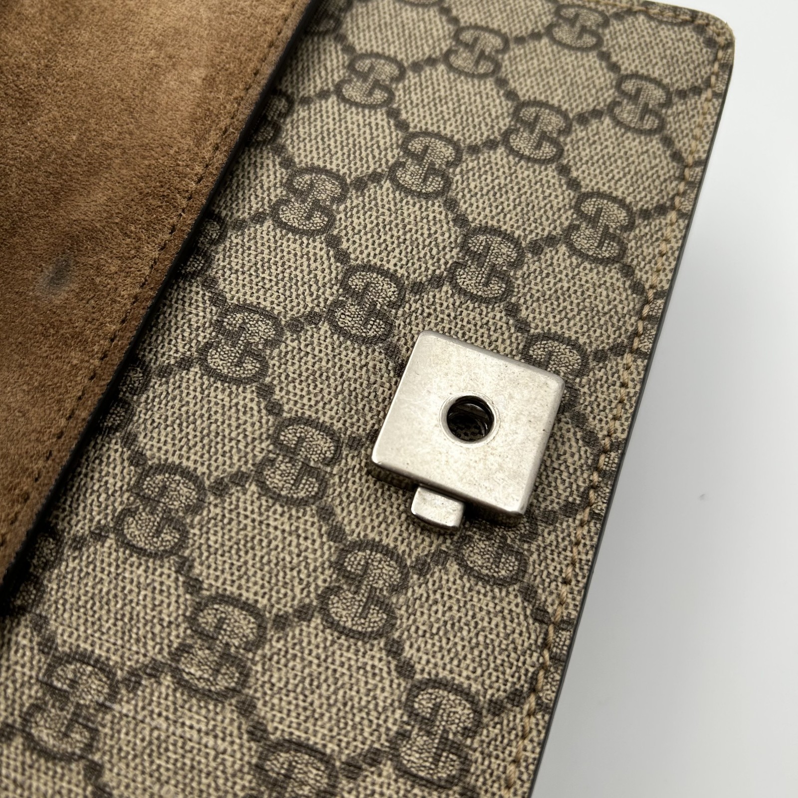 GUCCI Dionysus Mini GG Supreme Canvas Chain Crossbody Shoulder Bag Silver HW