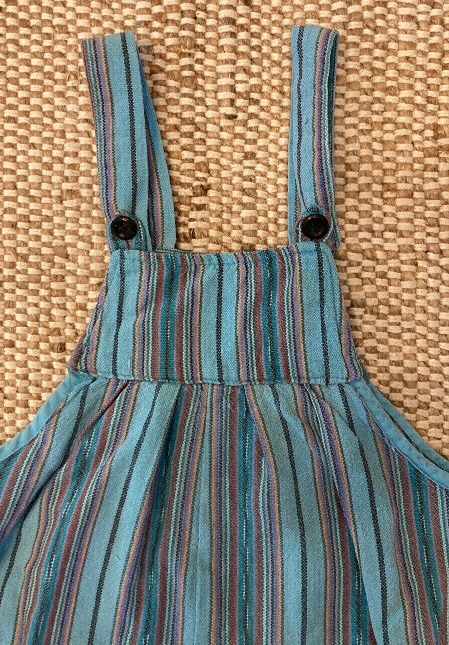 Vintage Guatemalan Child Toddler Romper Overall 2T Unisex Y2K Turquoise Stripe