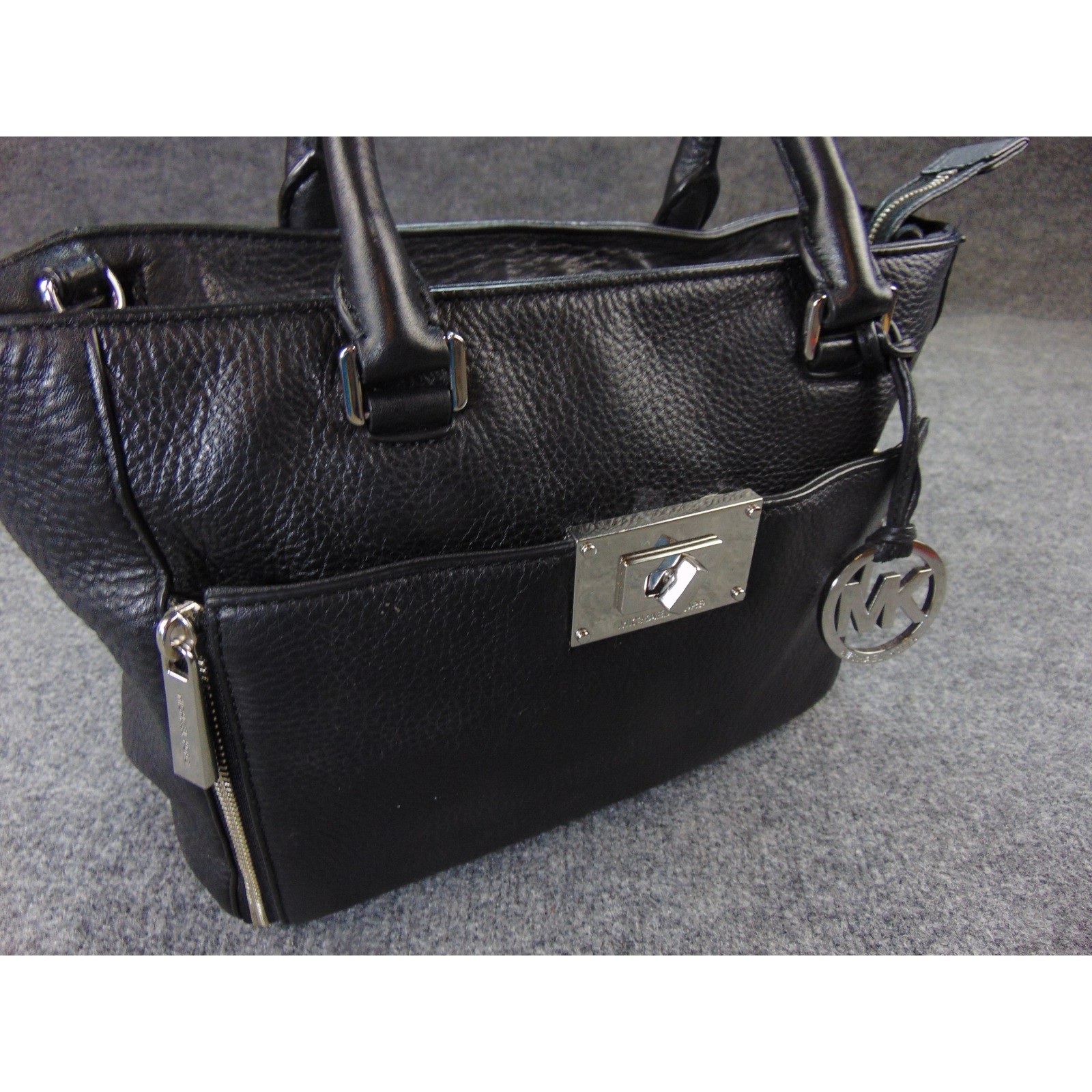 Michael Kors Savannah Satchel Black Pebbled Leather Silver Hardware 38F5YSLT2L