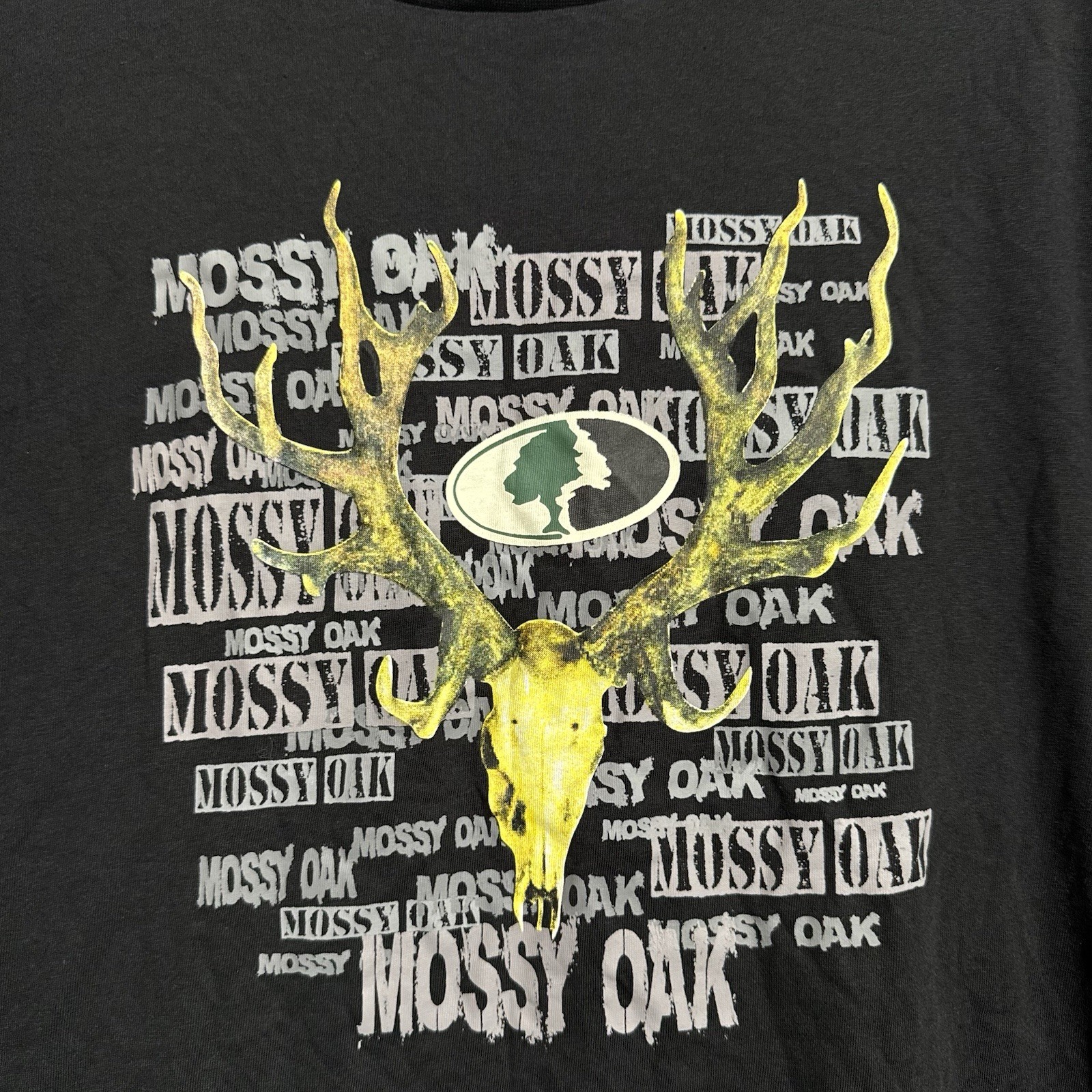 Mossy Oak Men XXL Black Short Sleeve Shirt Deer Skull Buck Graphic Hunting Tee