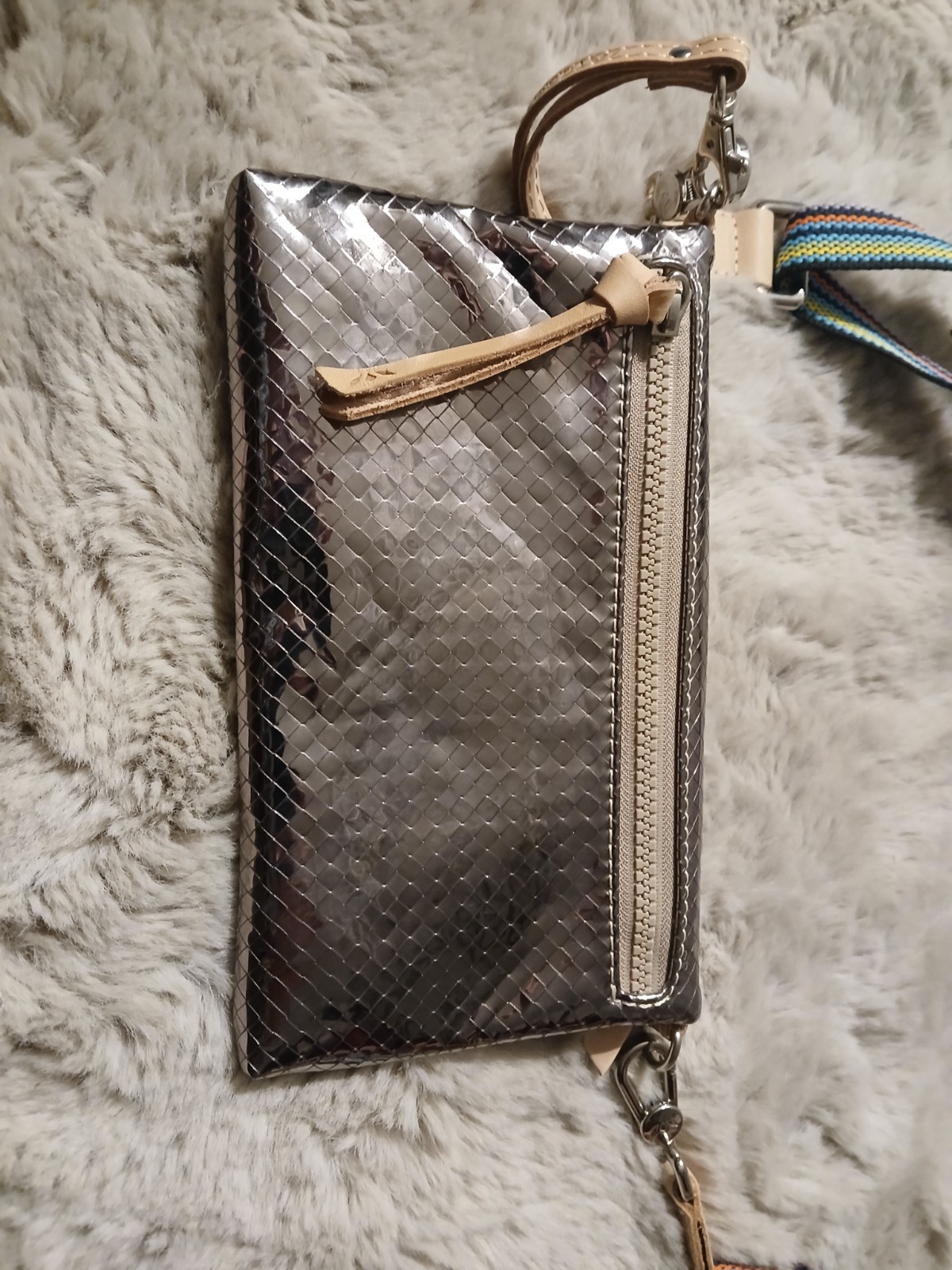 Consuela Metallic Silver Wristlet/ Crossbody Wallet Zip Card Slots ID Window