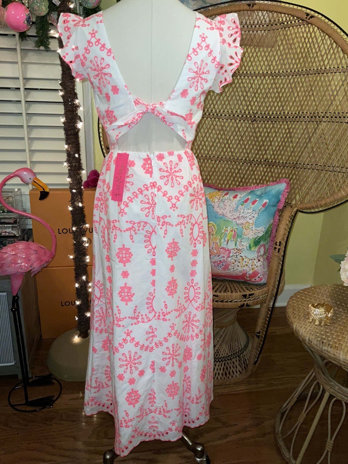 Lilly Pulitzer NWT Lillyanne Midi Dress Coral Neon Eyelet $298 Size 0,4,8,10