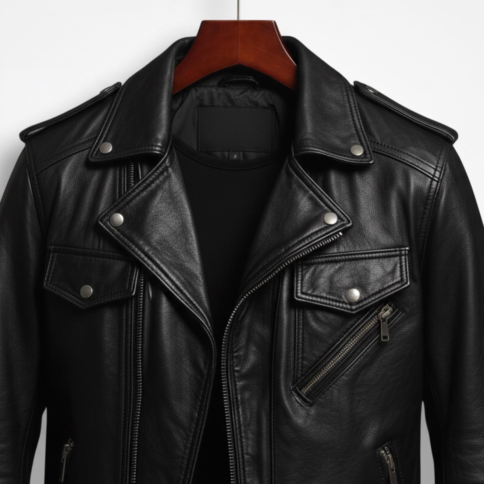 Men’s Genuine Leather Motorcycle Jacket Black Biker Brando Moto Coat
