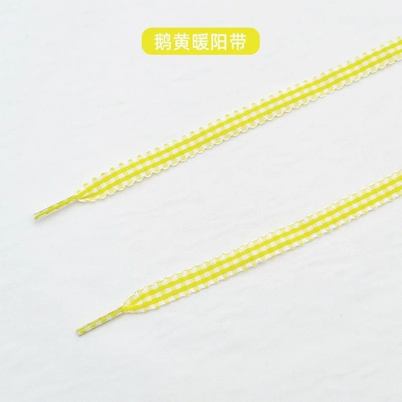 1 Pair 1cm Wide Ribbon Grid Flat Shoelaces Length 120cm Trendy DE Training Shoes