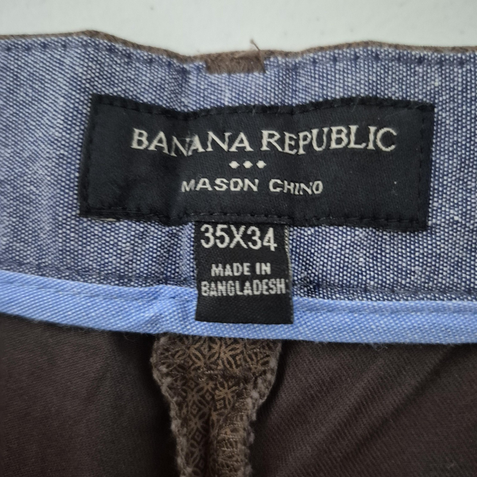 Banana Republic Mason STR Chino Print Pants Mens 35×34 Brown NEW