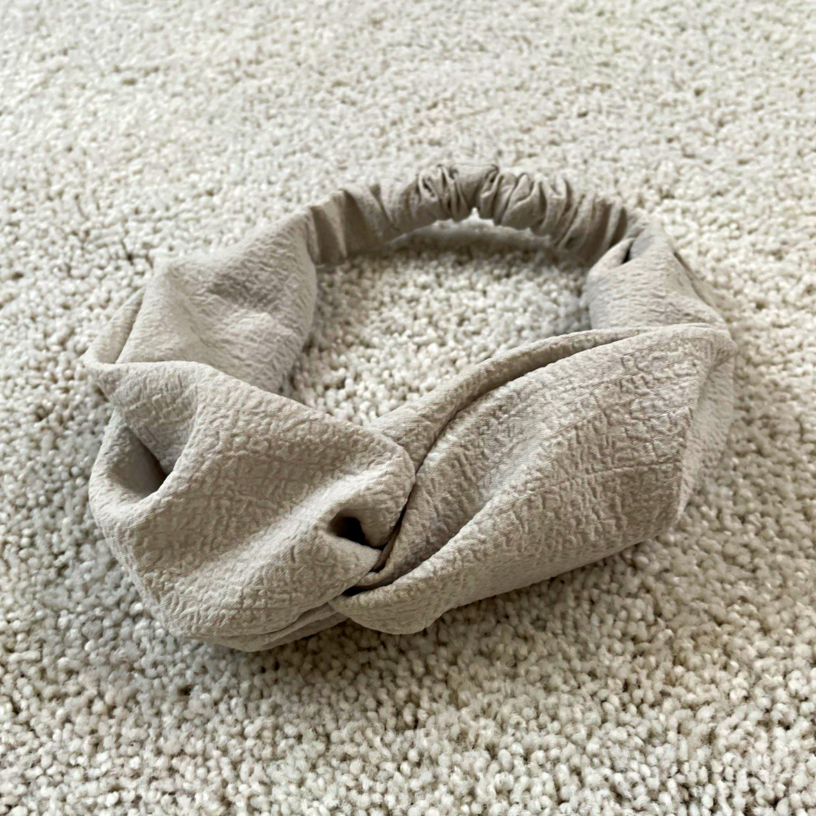 Beige Solid Fabric Twist Elastic Headband Hair Accessory Classic Casual