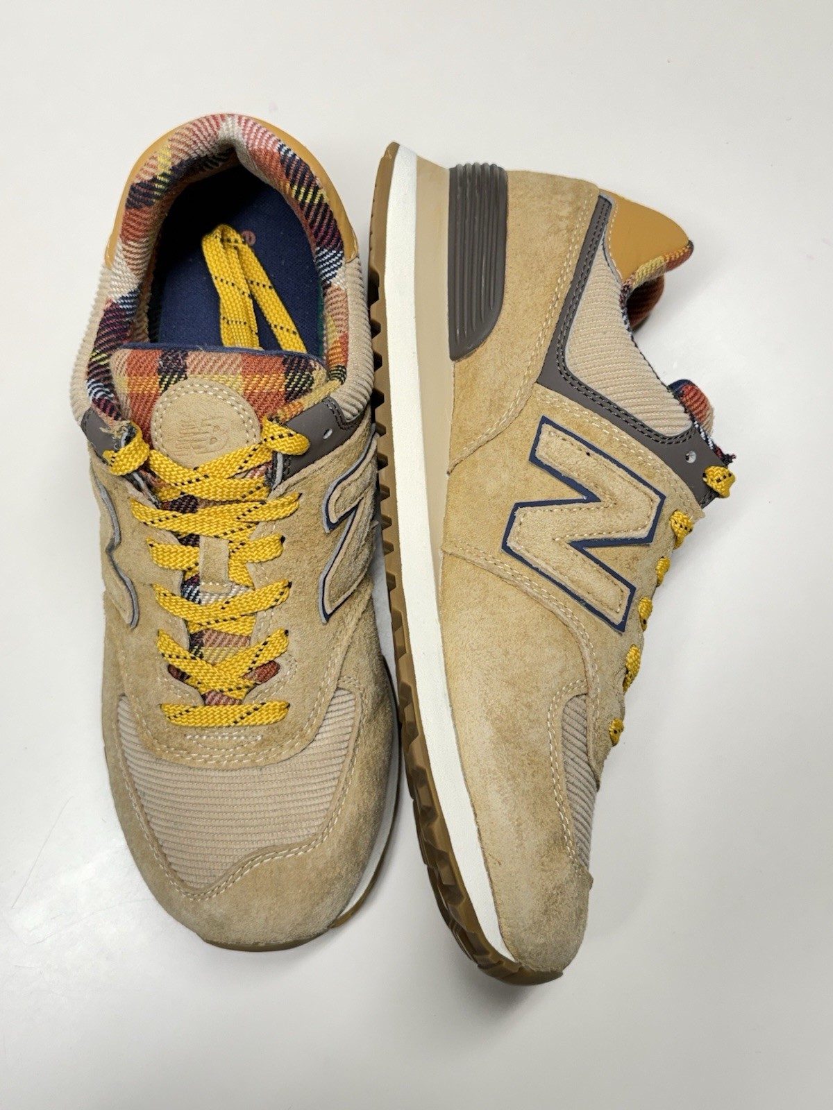 New Balance 574 ML574HMI Workwear Plaid Suede Low Top Lace-Up Sneakers