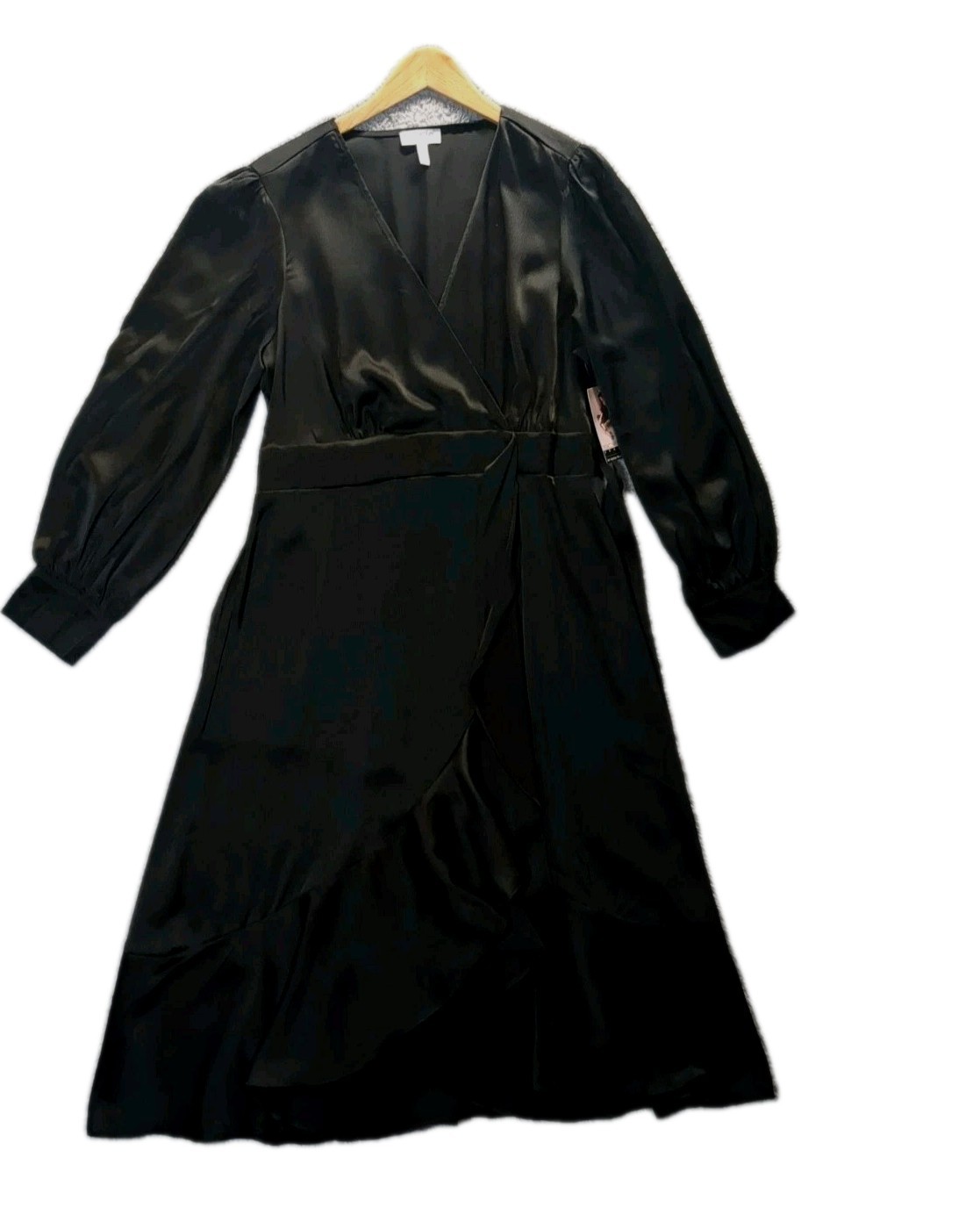 Sophia Vergara Women’s Black Faux Wrap Ruffle Trim Dress Black Extra Large 16-18