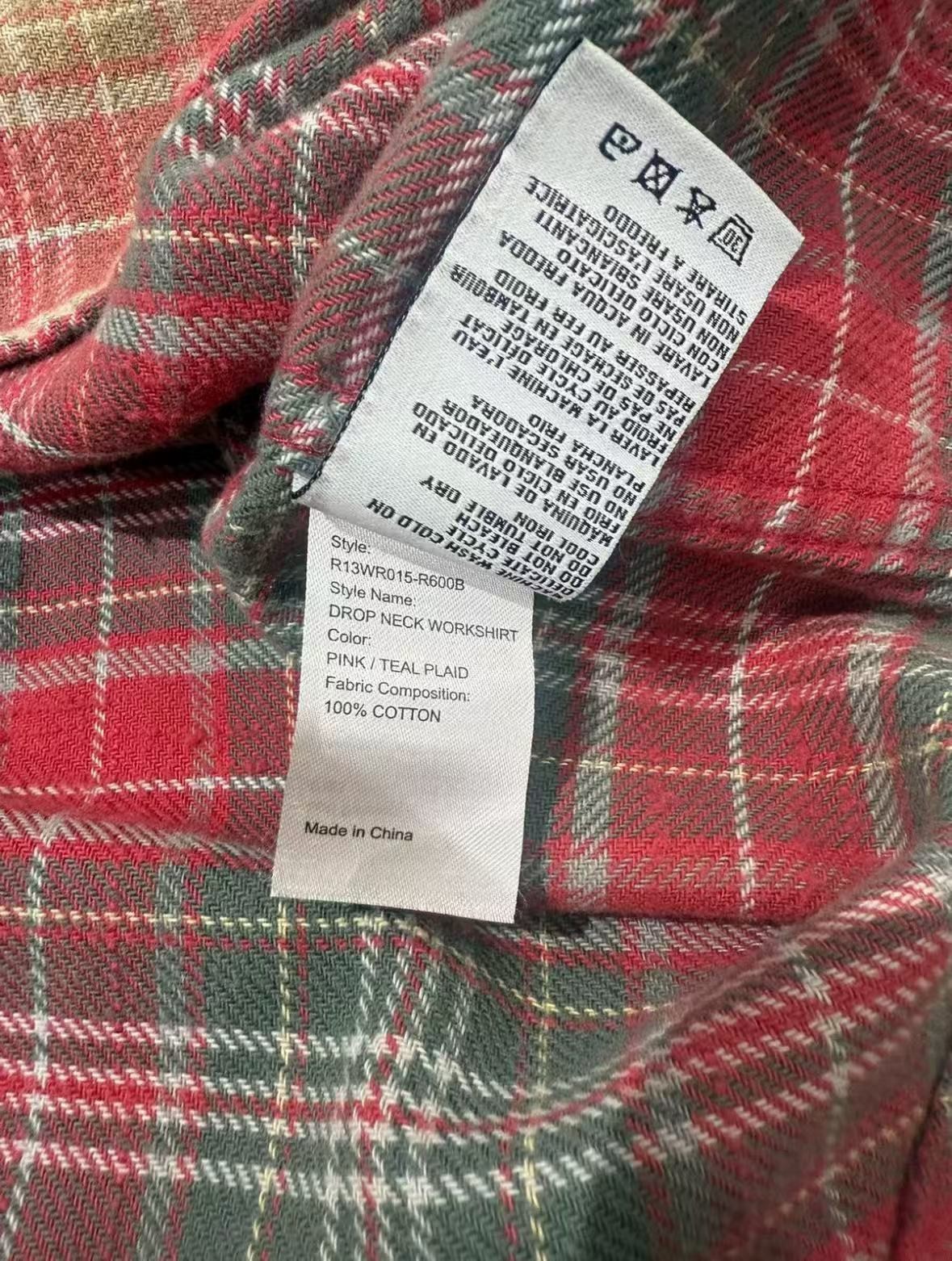 R13 DROP NECK WORKSHIRT in Pink Teal Plaid Size S