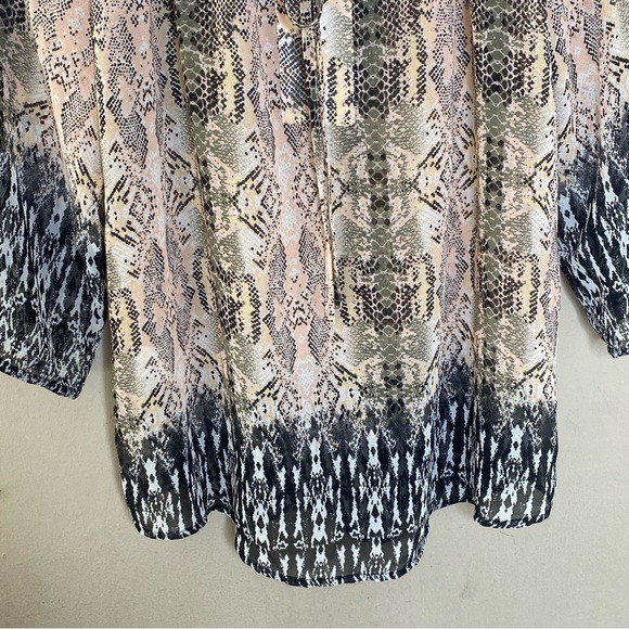 Bar III Women’s Blouse Snake Print Semi Sheer Bohemian Size Medium