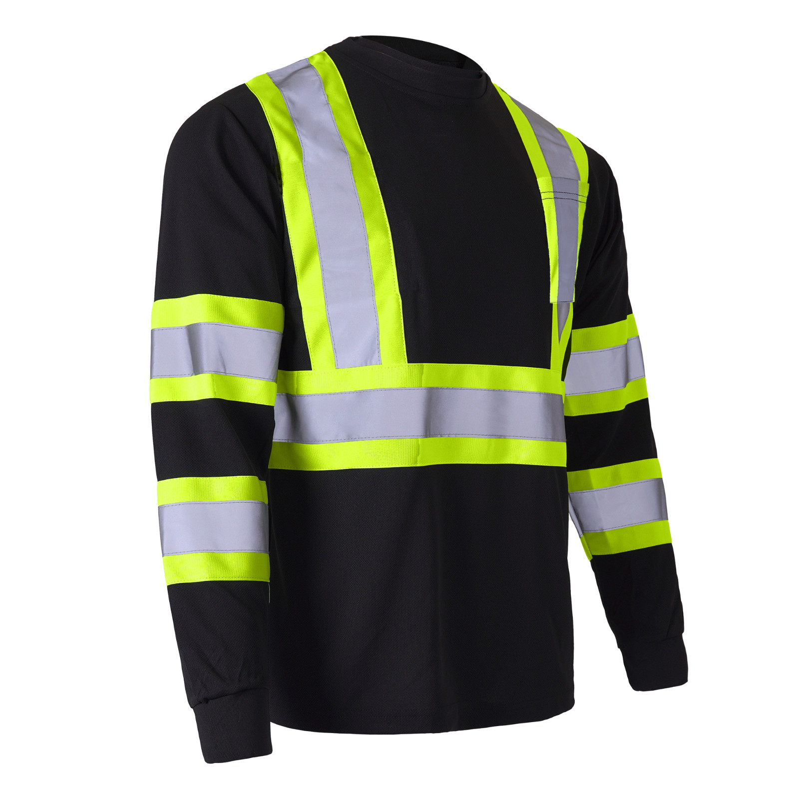 Black Hi Vis Shirt ANSI Reflective Safety Long Sleeve HIGH VISIBILITY