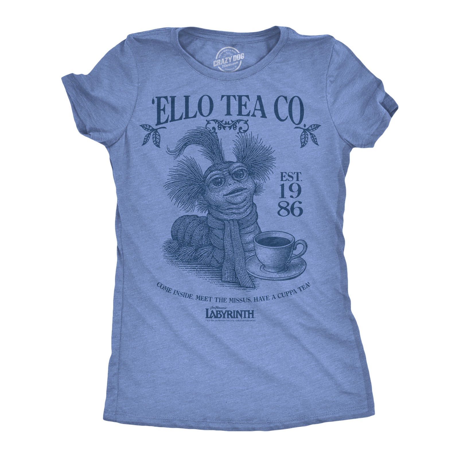 Womens Ello Tea Company Funny T Shirts Jim Henson’s Labyrinth Worm Movie Tee For