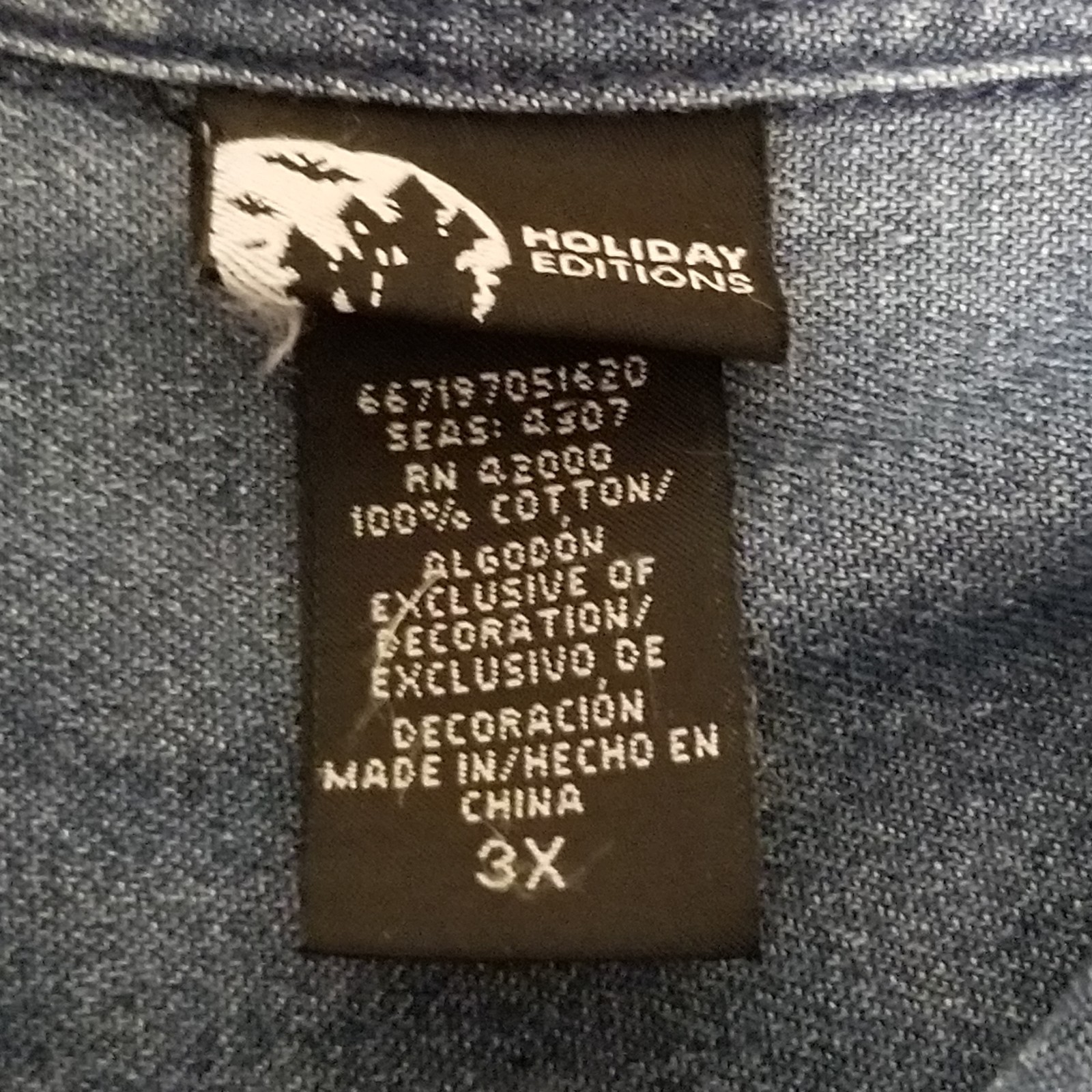 Holiday Editions 3X Shirt Halloween Denim Button Pumpkin Black Cat Star Moon