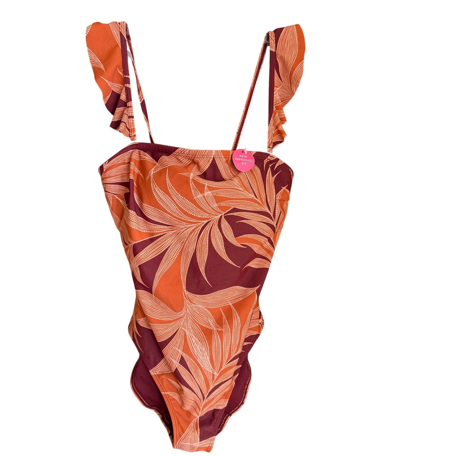 Accessorize London One Piece Tropical Palm Print Orange Pink Swimsuit Size 6