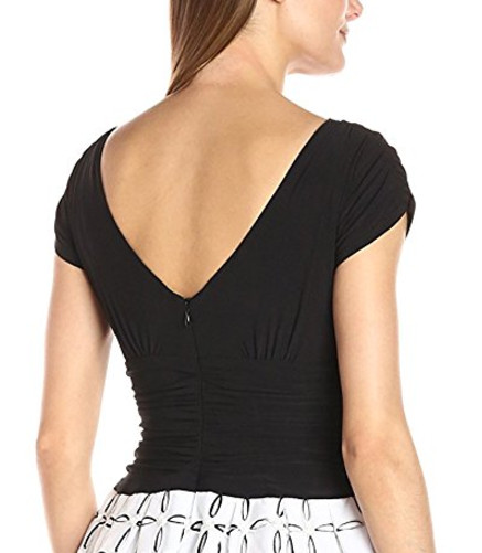 S.L. Fashions Black Stretch Knit Top w/White Print Cut Out Organza Skirt Dress