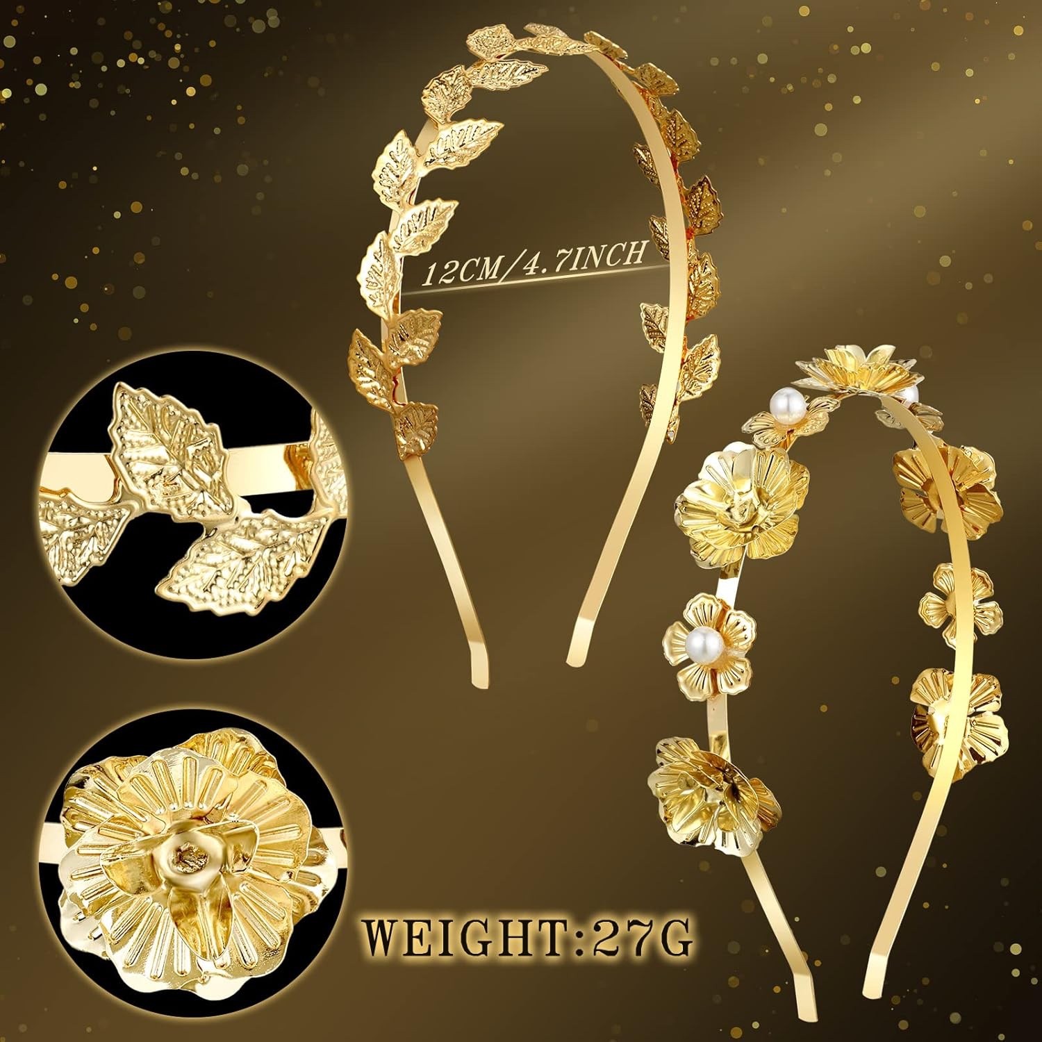 Gold Leaf & Pearl Headbands Set–6 Pcs Greek Goddess Prom Bridal Hair Accessories