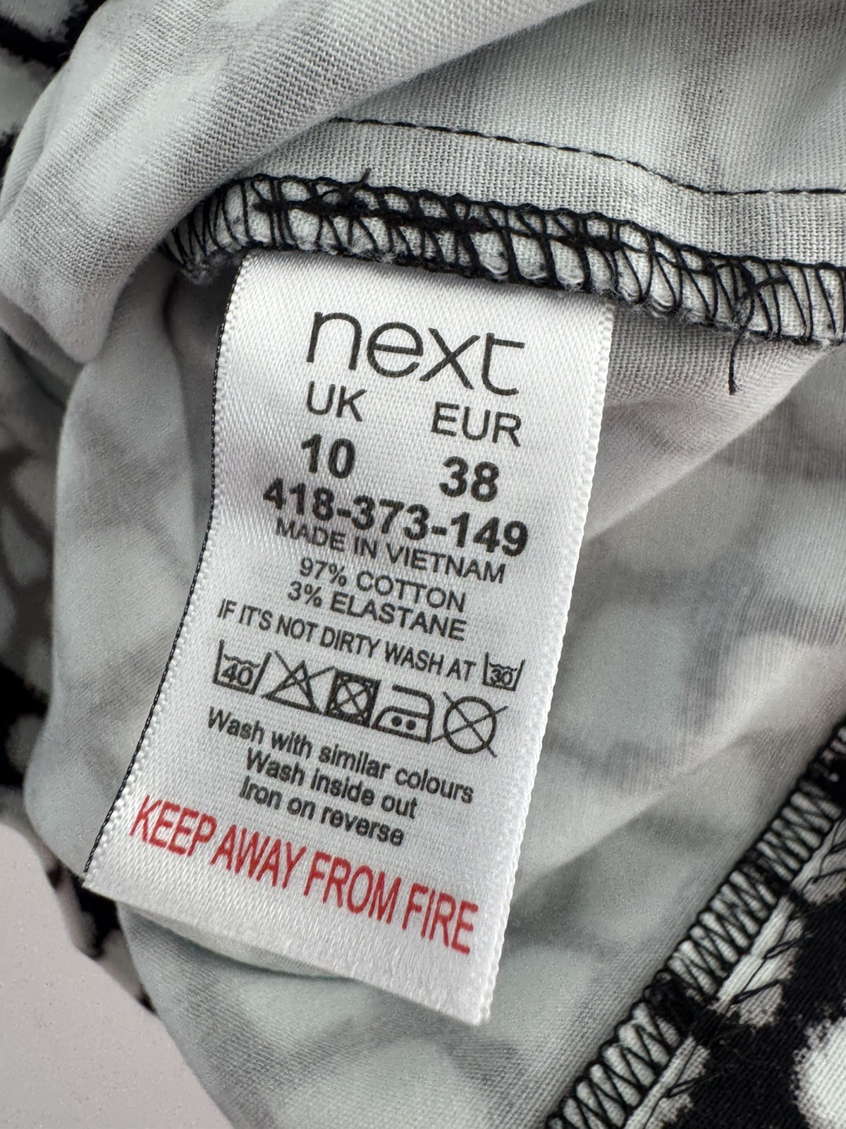 Next Black White Check Tailored Top UK 10 Short Sleeve Boxy Cotton Blend Blouse