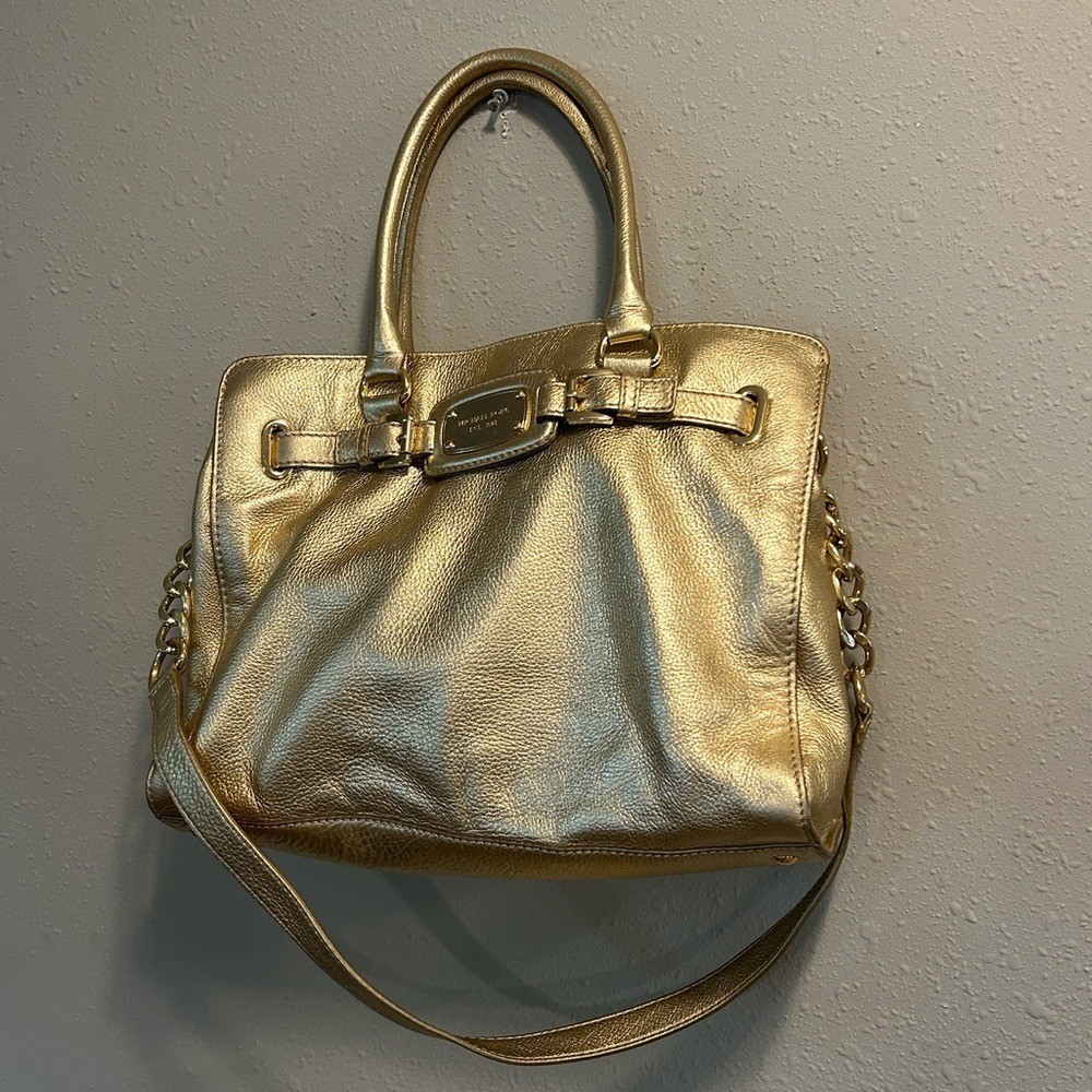 Michael Kors Hamilton Gold Leather Handbag