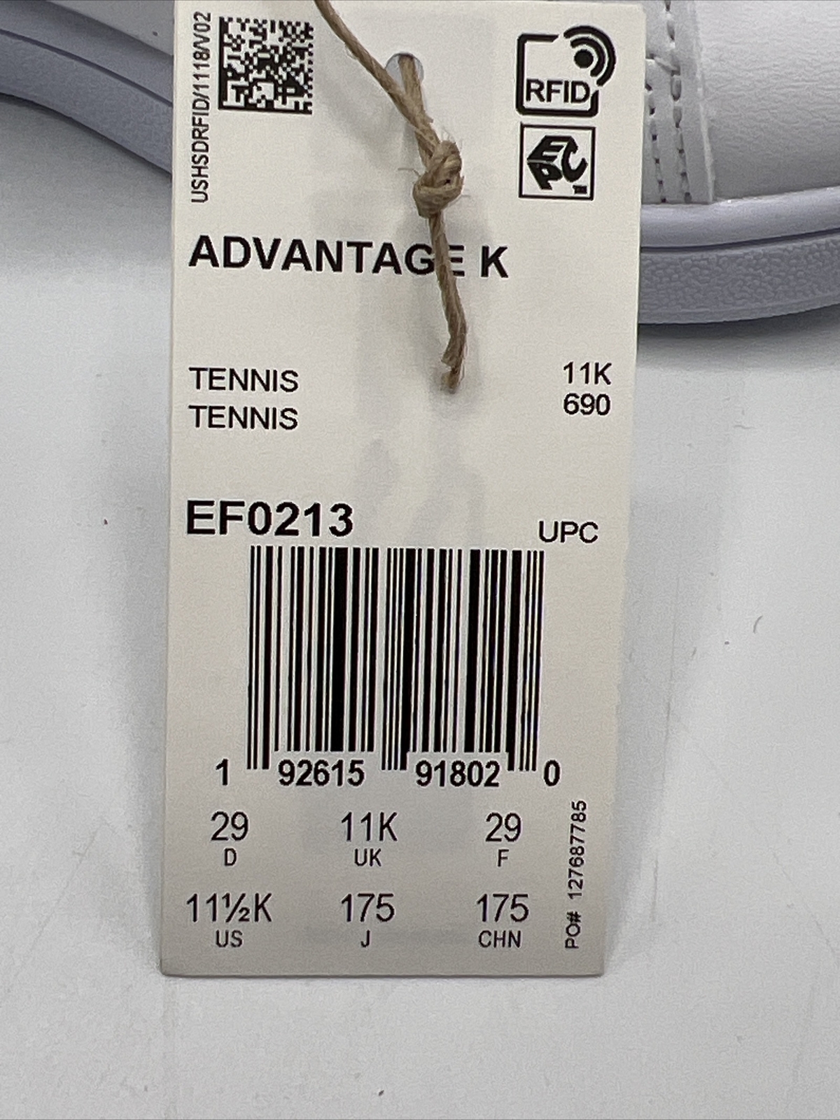 Adidas Advantage Kid’s Size 11.5K White Green Lace Up Sneakers EF0213 New