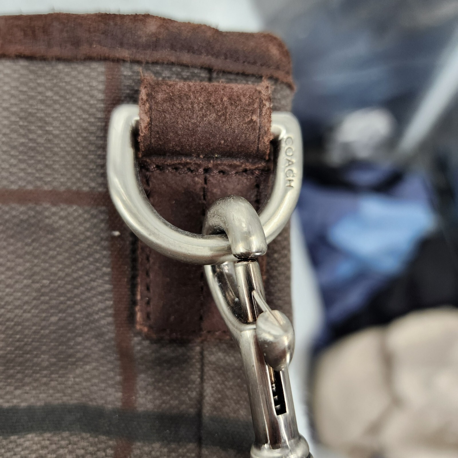COACH Camden Brown Plaid Fatigue Canvas Tatersall Tote Weekend Travel Bag