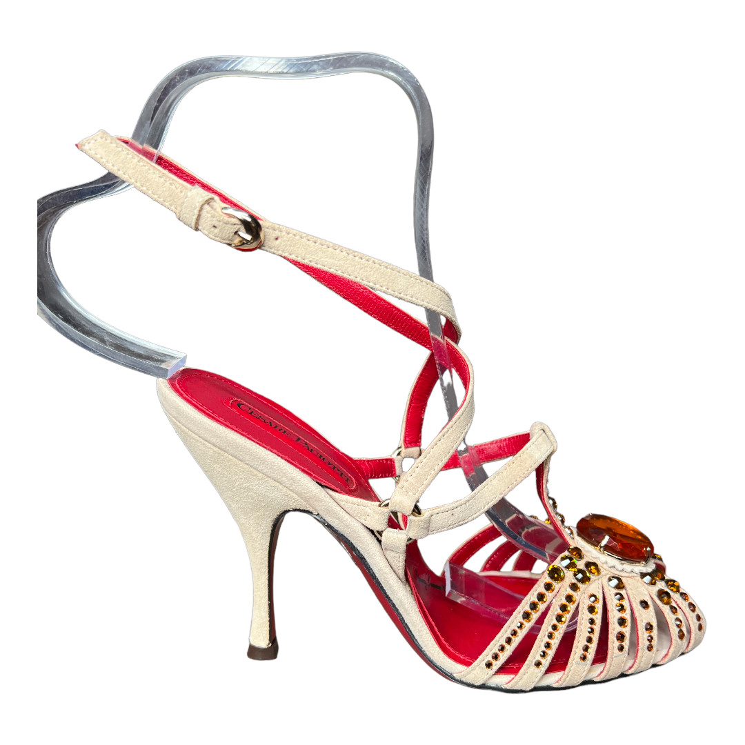 $750 CESARE PACIOTTI LUXURIOUS SUEDE VINTAGE SWAROVSKI PUMPS EU 35 Shoes