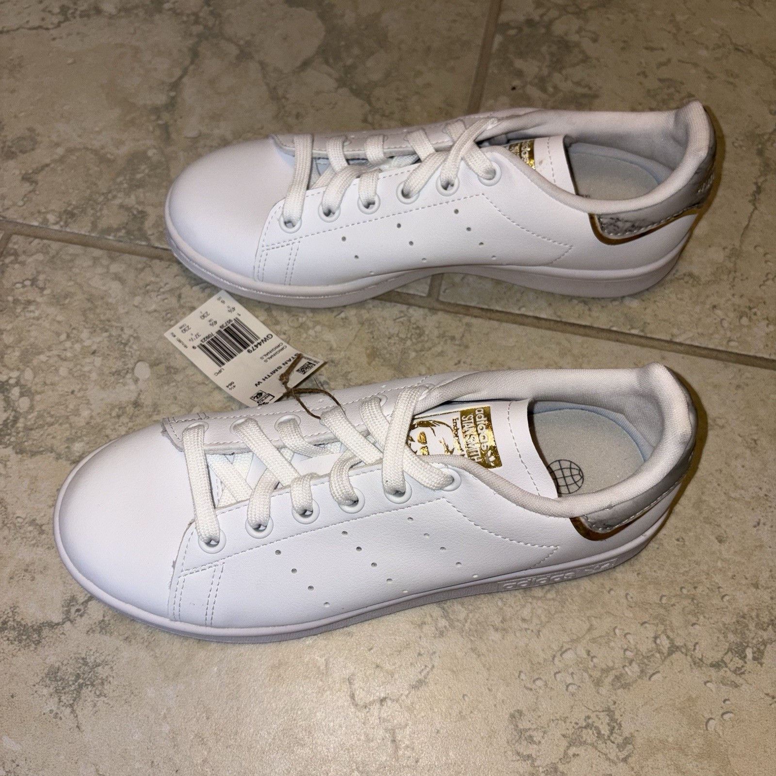 Adidas Women Stan Smith W Shoes GW4479 WHITE/ALUMINA/GOLD Size US/AU6 EU37 1/3