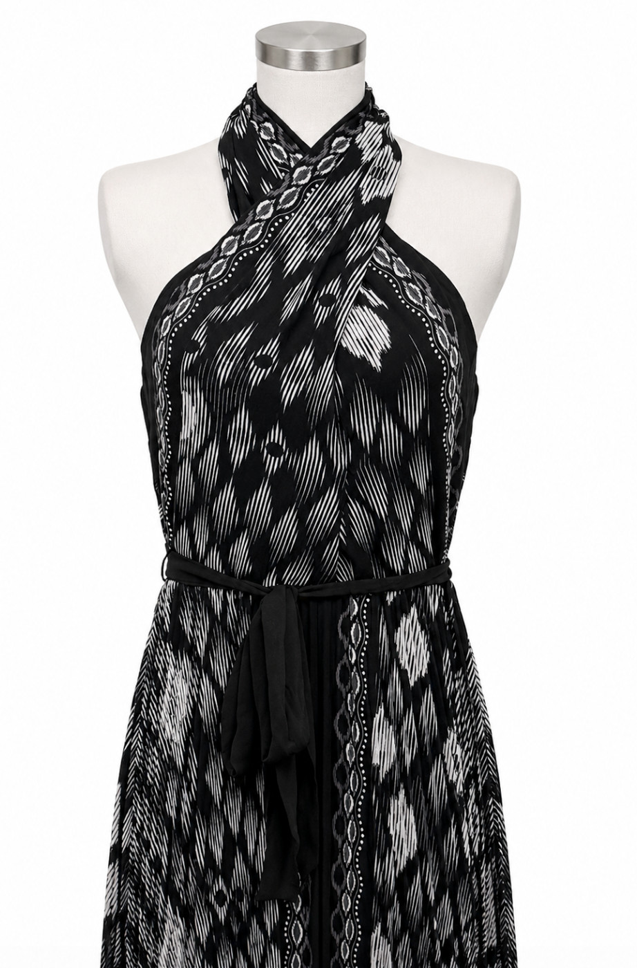 NWT WHITE HOUSE BLACK MARKET WHBM IKAT PRINT HALTER MAXI HALTER DRESS SZ 6
