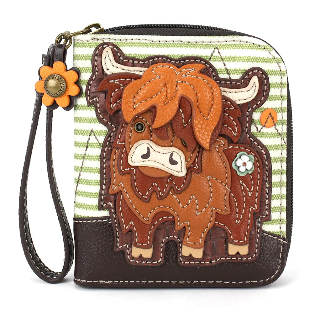 CHALA HIGHLAND COW Zip Around Wallet Wristlet 4.5 in x 5.5 in x 1 NWT