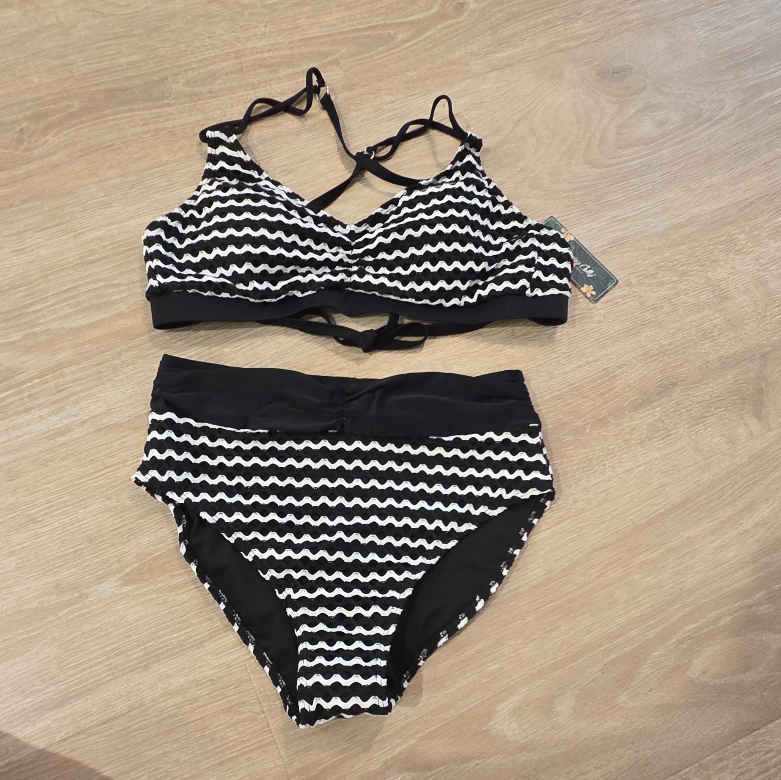 Blooming Jelly Striped 2-Piece Bikini Set High-Waist Bralette M B Black/White